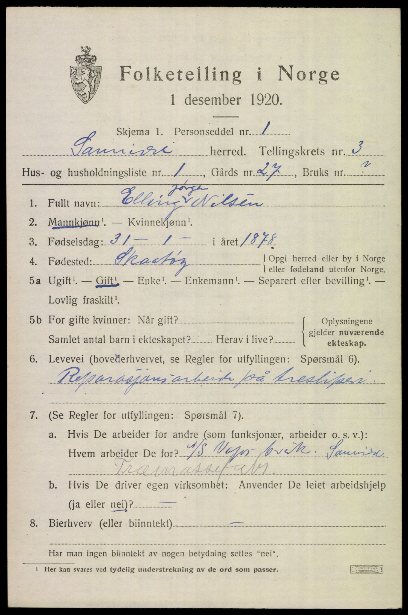 SAKO, 1920 census for Sannidal, 1920, p. 2169