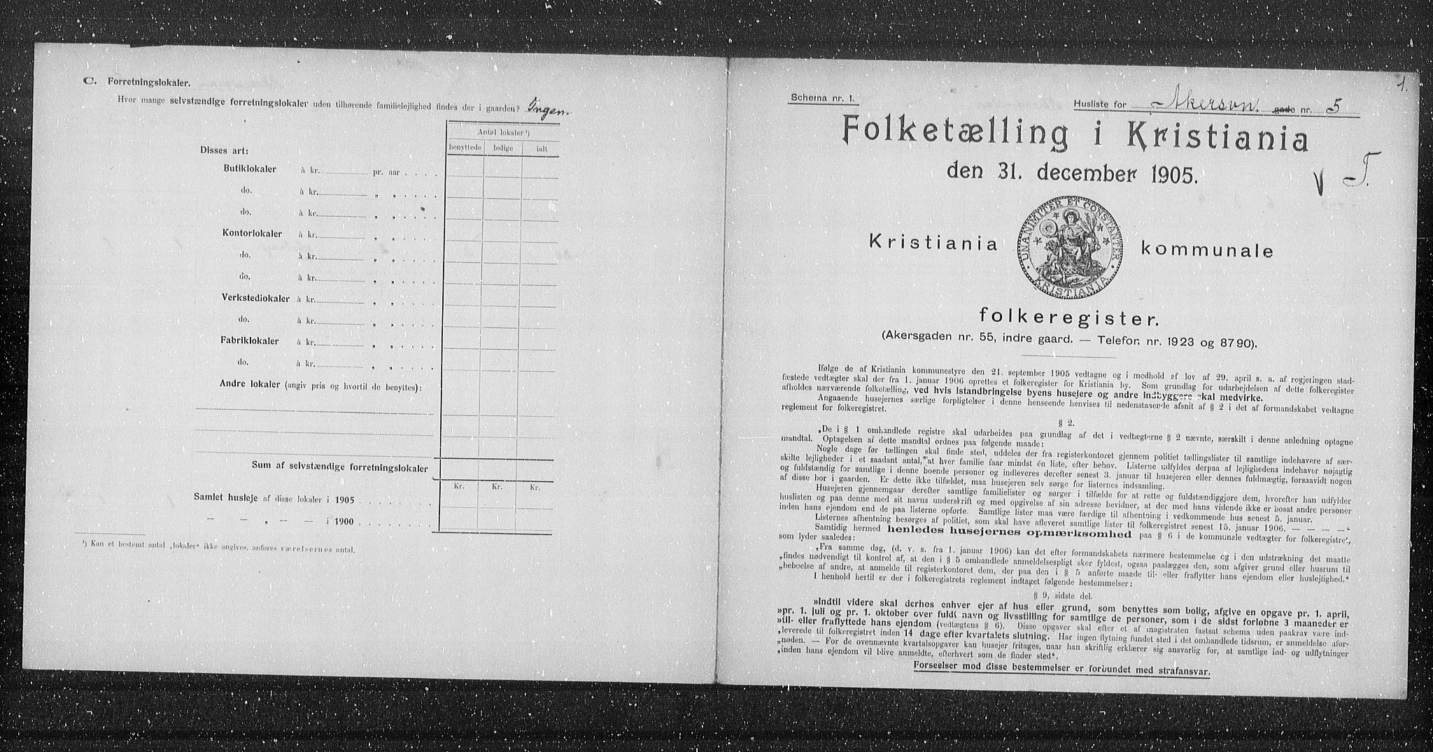 OBA, Municipal Census 1905 for Kristiania, 1905, p. 461