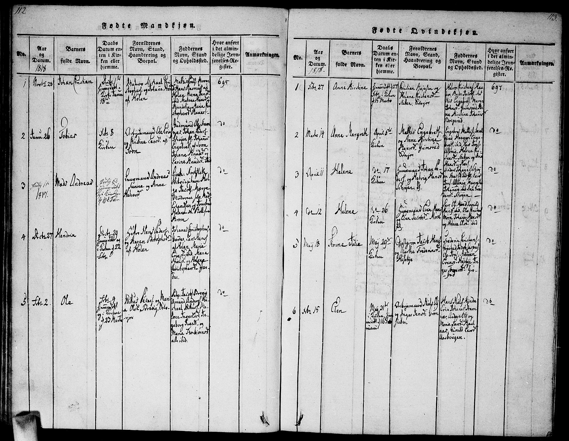 Vestby prestekontor Kirkebøker, SAO/A-10893/G/Ga/L0001: Parish register (copy) no. I 1, 1814-1827, p. 112-113