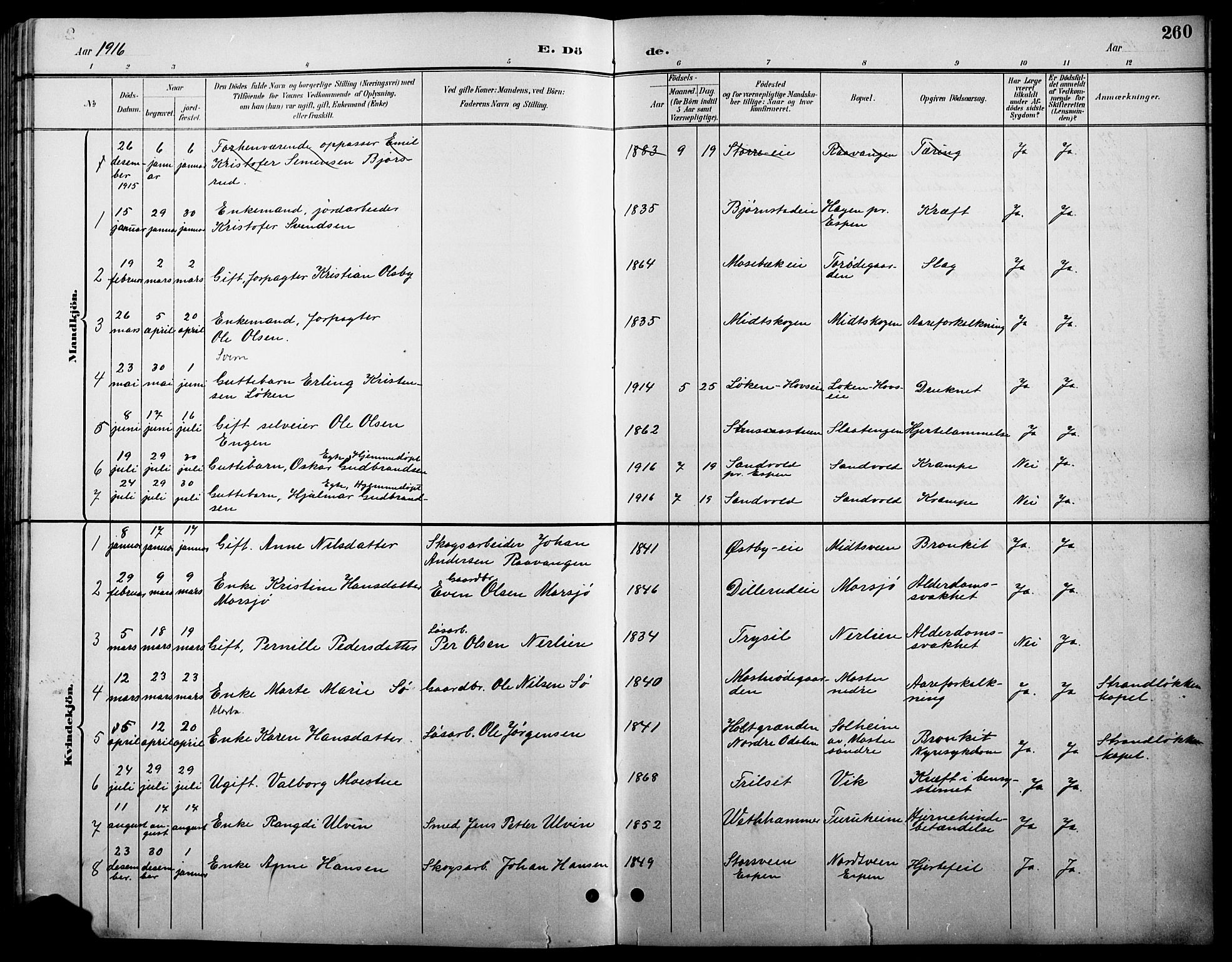 Stange prestekontor, SAH/PREST-002/L/L0011: Parish register (copy) no. 11, 1895-1917, p. 260