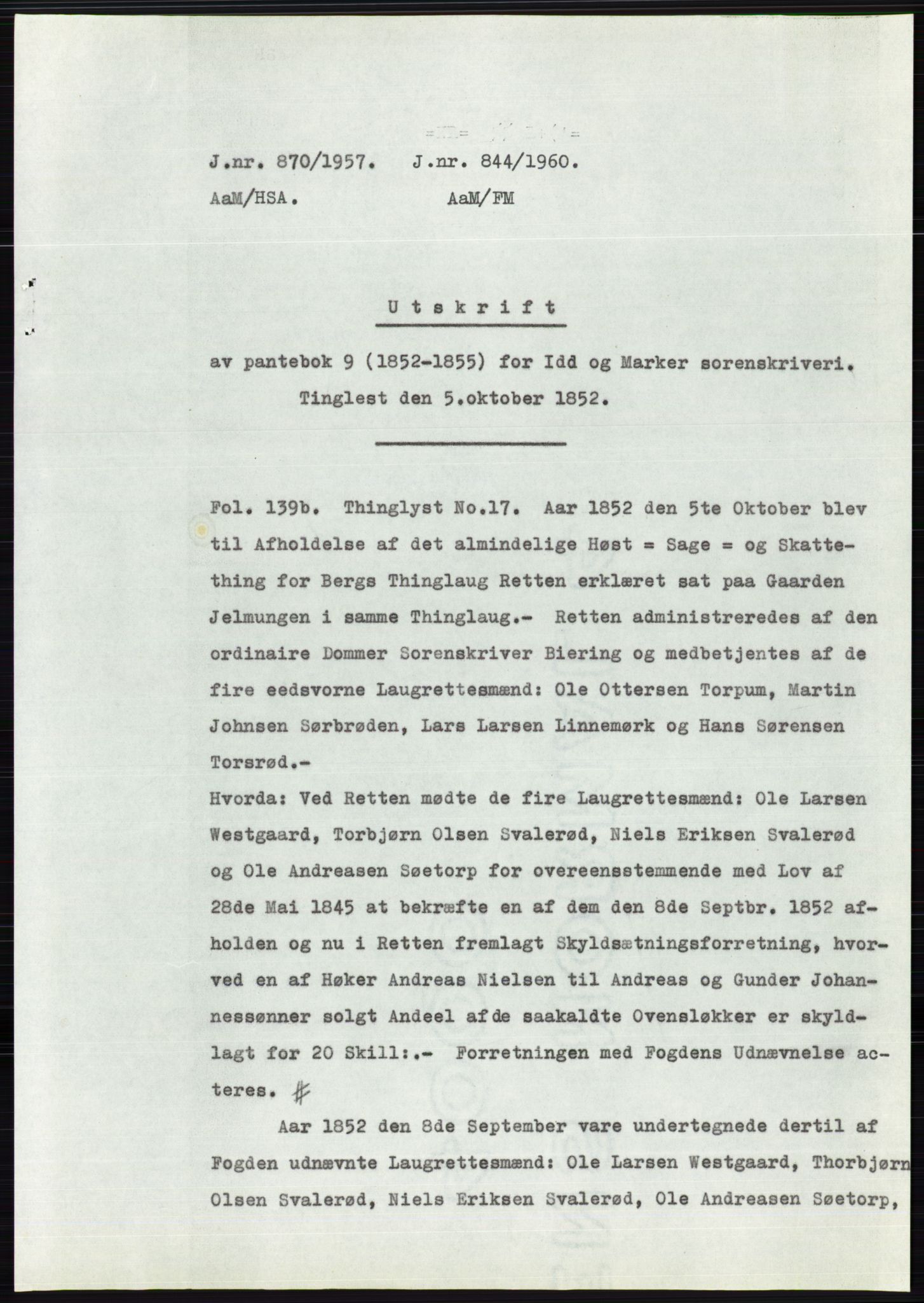 Statsarkivet i Oslo, AV/SAO-A-10621/Z/Zd/L0007: Avskrifter, j.nr 804-1436/1957, 1957, p. 33