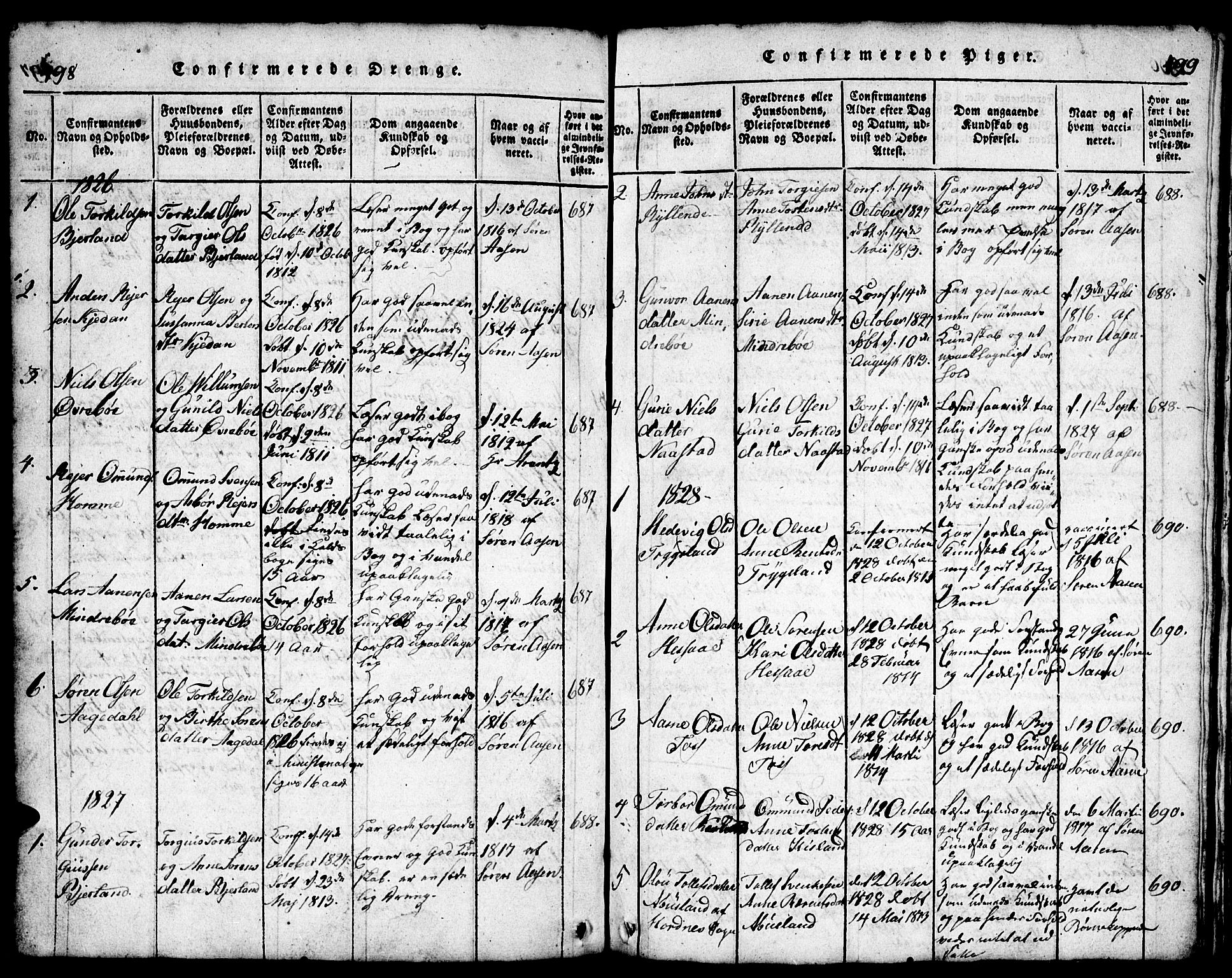 Bjelland sokneprestkontor, SAK/1111-0005/F/Fb/Fba/L0003: Parish register (copy) no. B 3, 1816-1870, p. 498-499