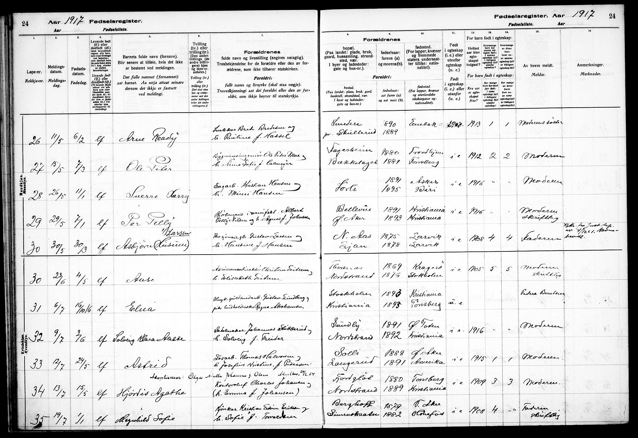 Nordstrand prestekontor Kirkebøker, AV/SAO-A-10362a/J/Ja/L0001: Birth register no. I 1, 1916-1924, p. 24