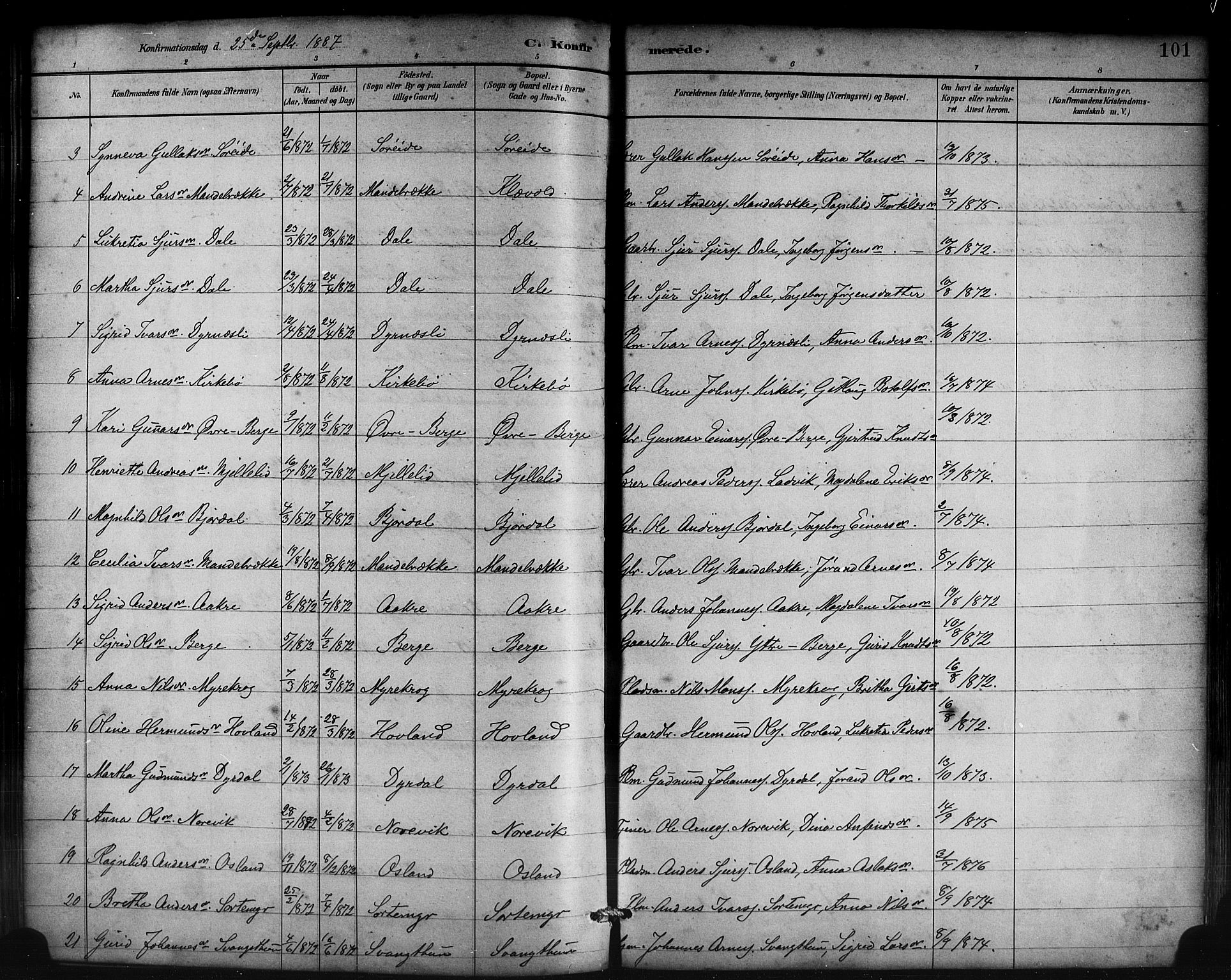 Lavik sokneprestembete, AV/SAB-A-80901: Parish register (copy) no. B 3, 1882-1913, p. 101