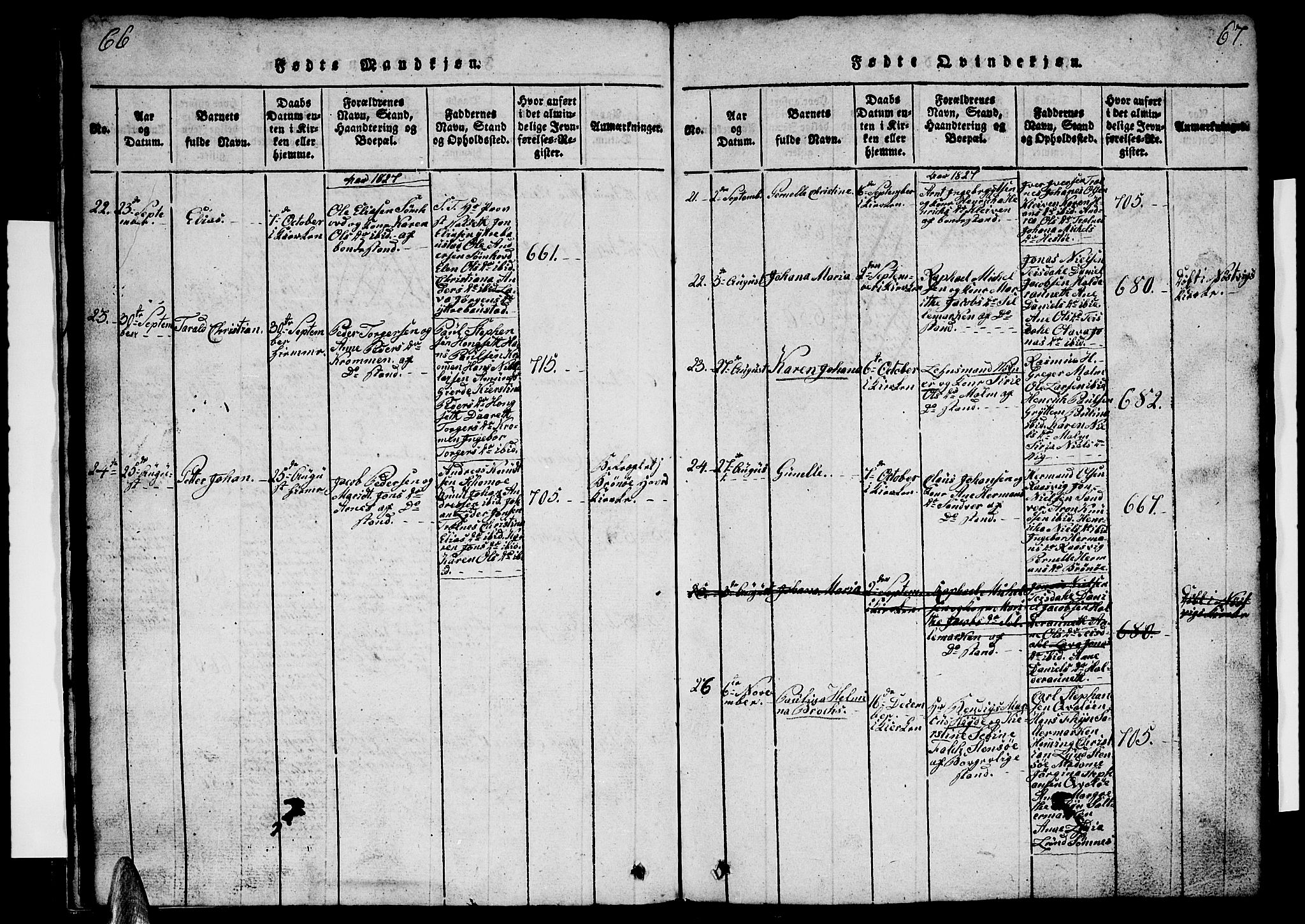 Ministerialprotokoller, klokkerbøker og fødselsregistre - Nordland, AV/SAT-A-1459/812/L0186: Parish register (copy) no. 812C04, 1820-1849, p. 66-67