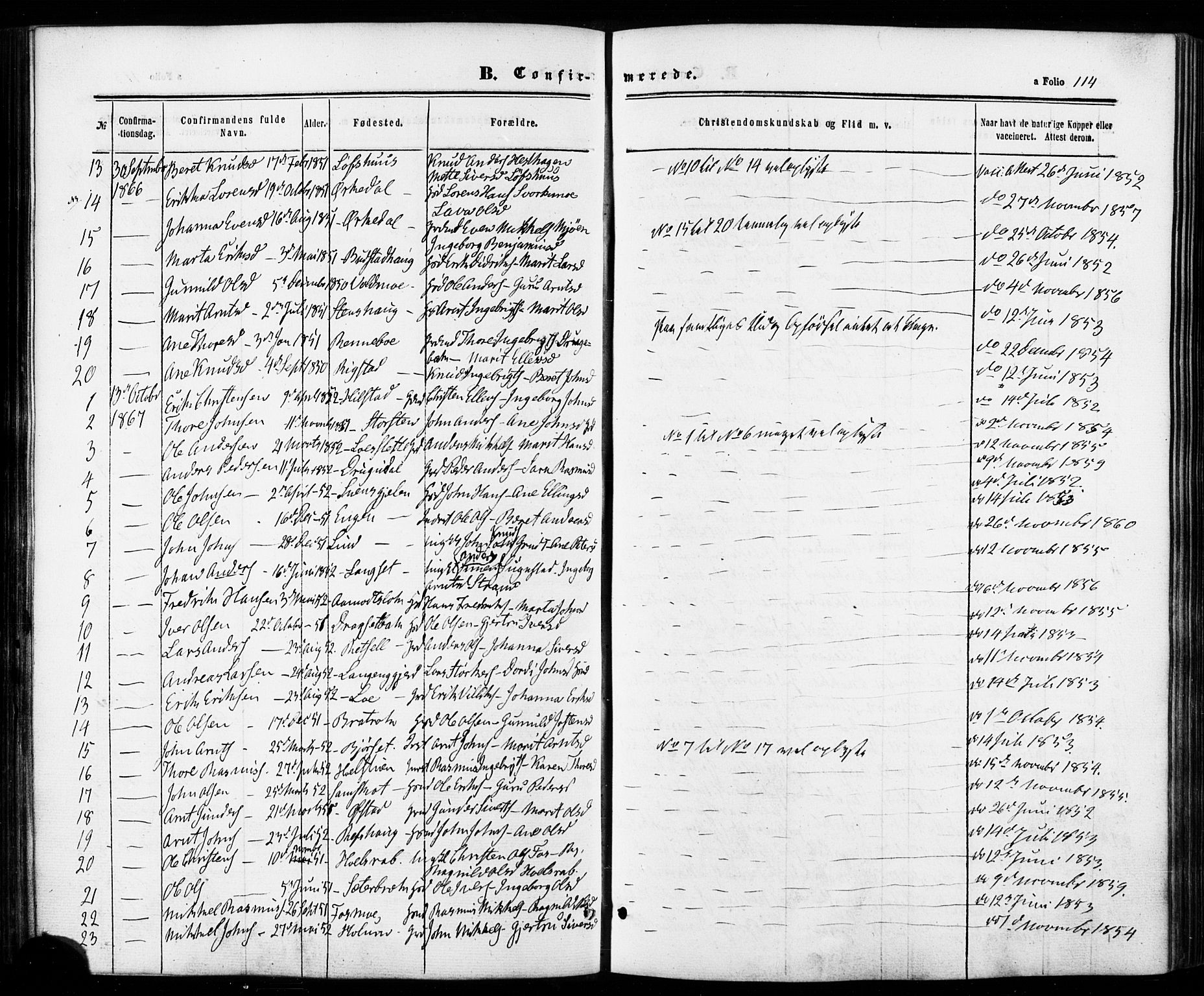 Ministerialprotokoller, klokkerbøker og fødselsregistre - Sør-Trøndelag, SAT/A-1456/672/L0856: Parish register (official) no. 672A08, 1861-1881, p. 114