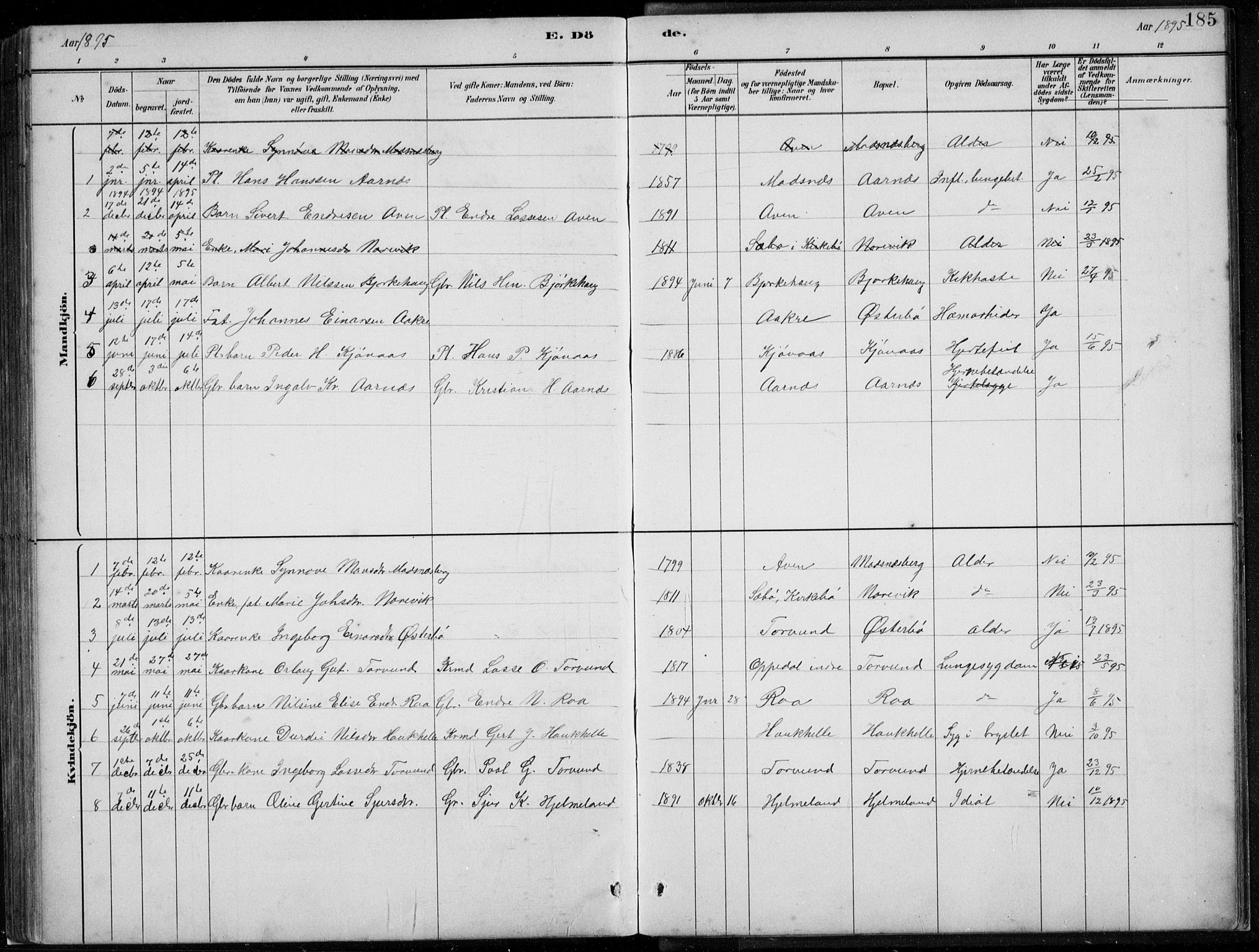 Lavik sokneprestembete, SAB/A-80901: Parish register (copy) no. A 2, 1882-1910, p. 185