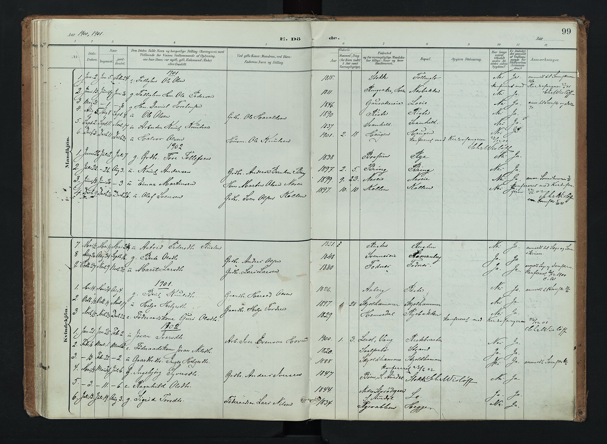 Nord-Aurdal prestekontor, SAH/PREST-132/H/Ha/Haa/L0016: Parish register (official) no. 16, 1897-1925, p. 99