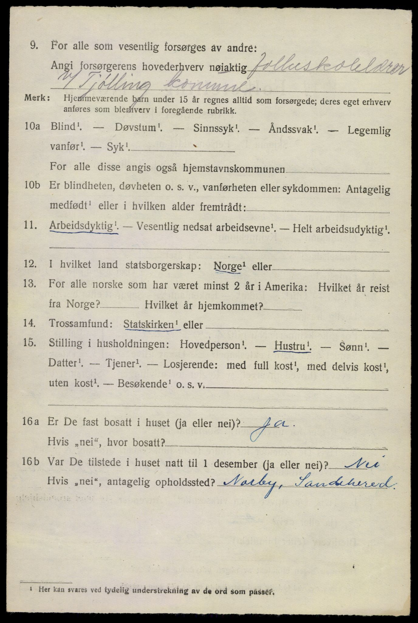 SAKO, 1920 census for Tjølling, 1920, p. 7502