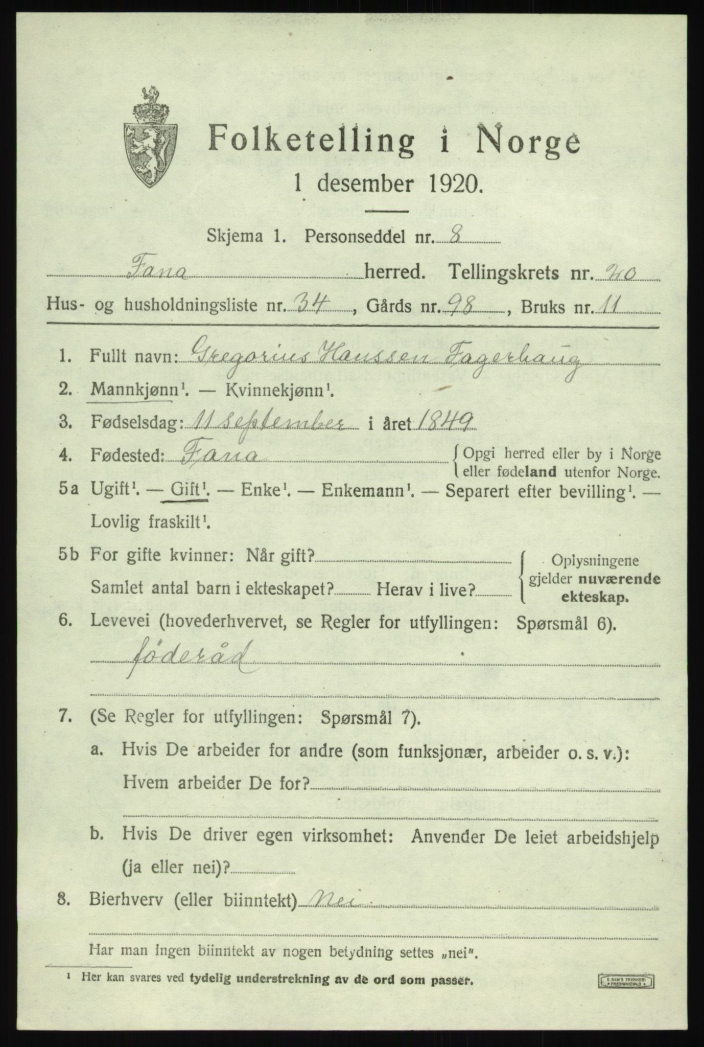 SAB, 1920 census for Fana, 1920, p. 24461