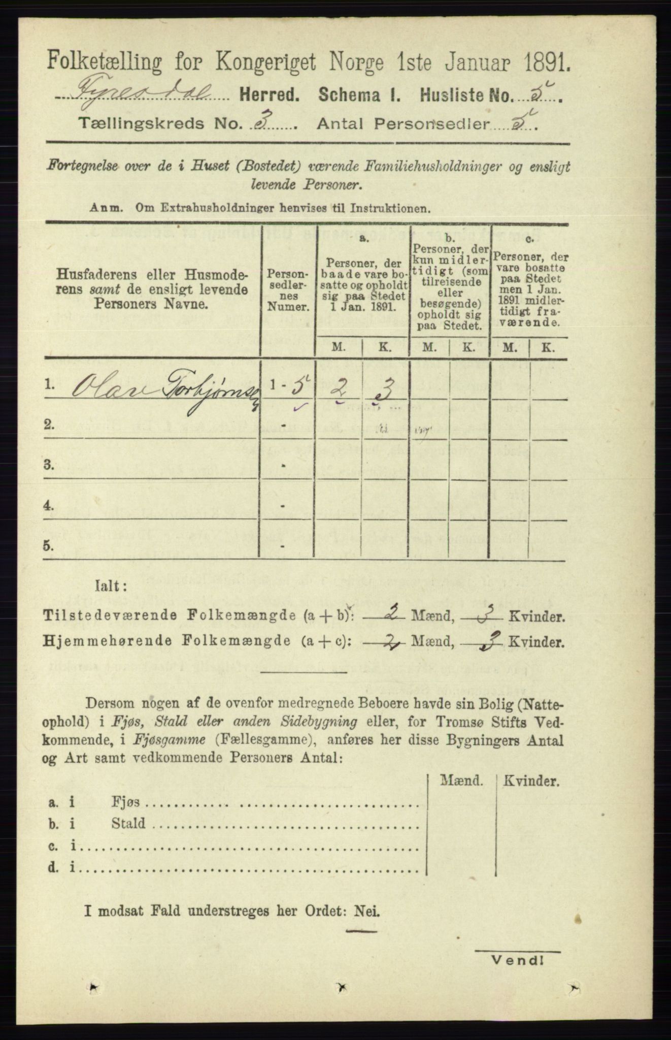 RA, 1891 census for 0831 Fyresdal, 1891, p. 539