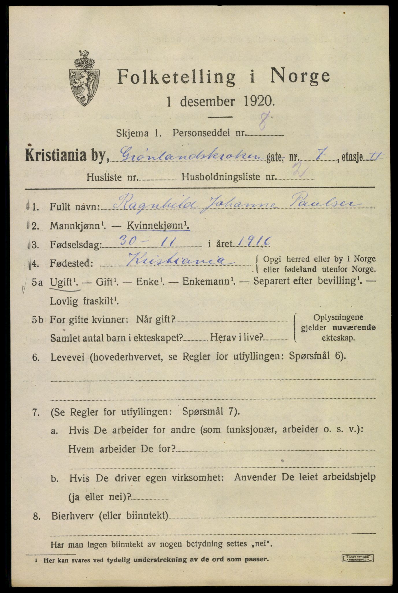 SAO, 1920 census for Kristiania, 1920, p. 255745