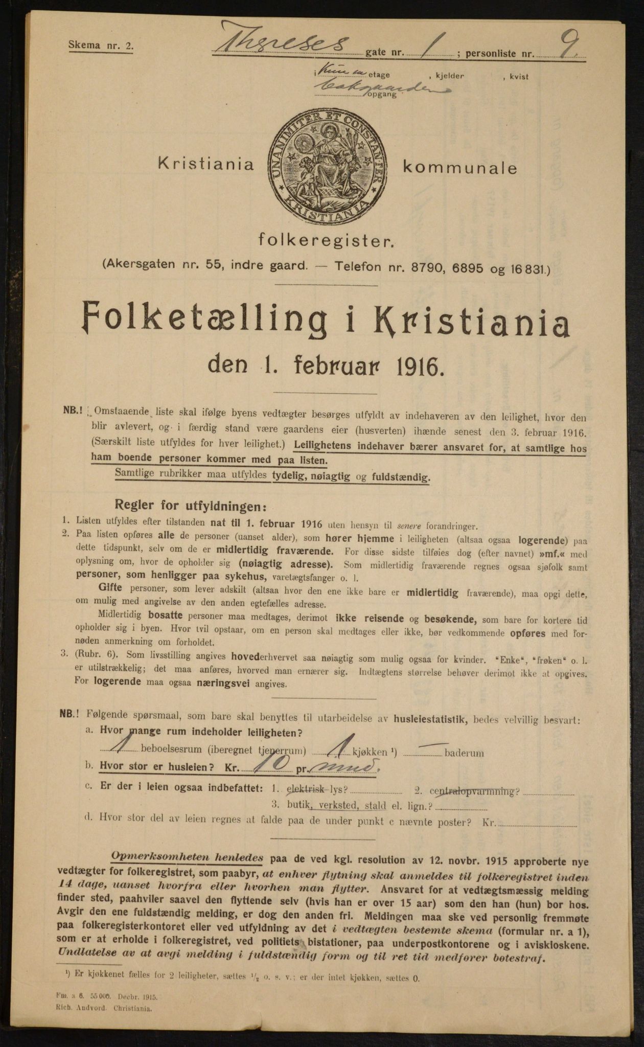 OBA, Municipal Census 1916 for Kristiania, 1916, p. 110647