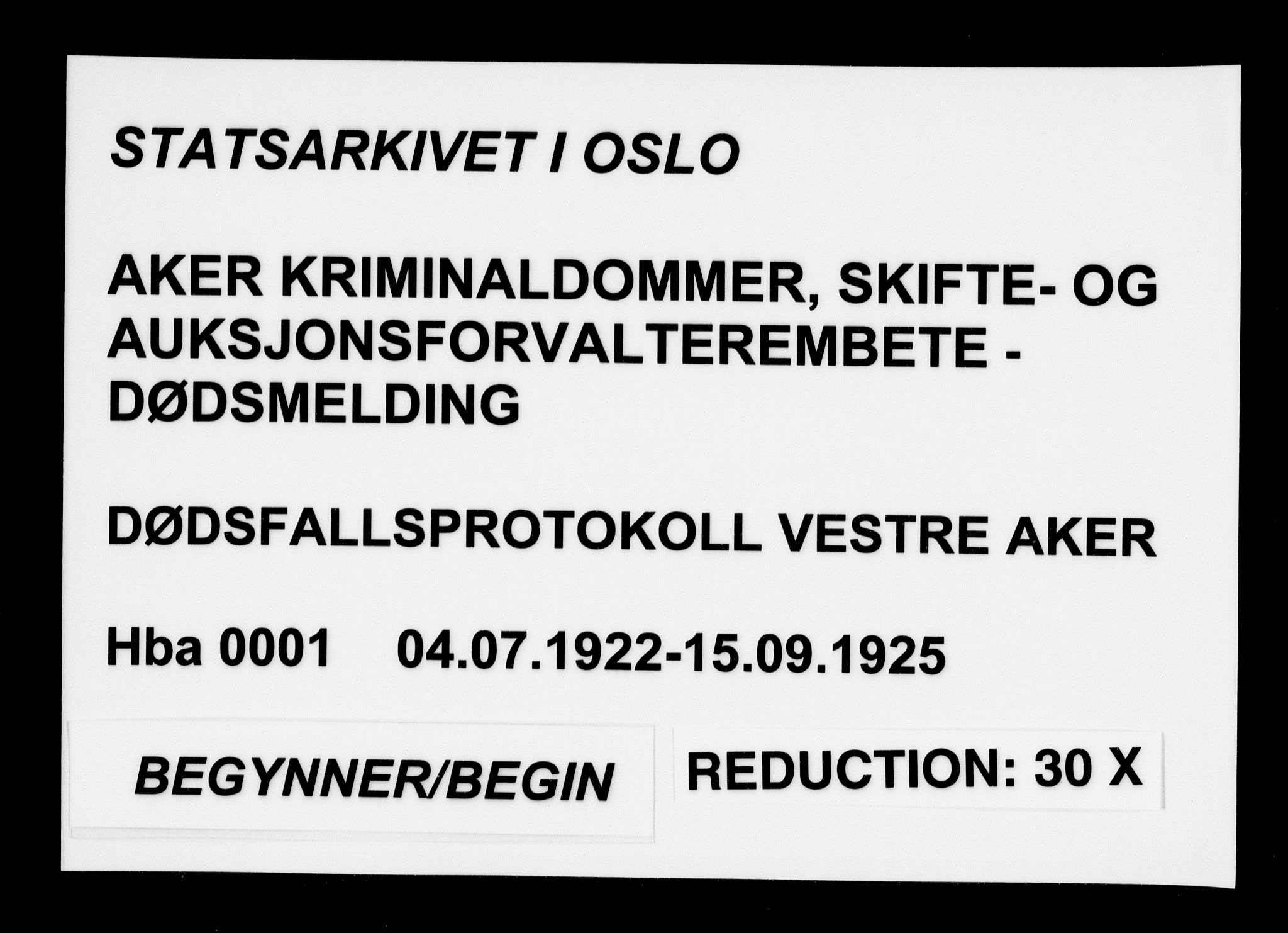 Aker kriminaldommer, skifte- og auksjonsforvalterembete, AV/SAO-A-10452/H/Hb/Hba/Hbab/L0001: Dødsfallsprotokoll for Vestre Aker, 1922-1925