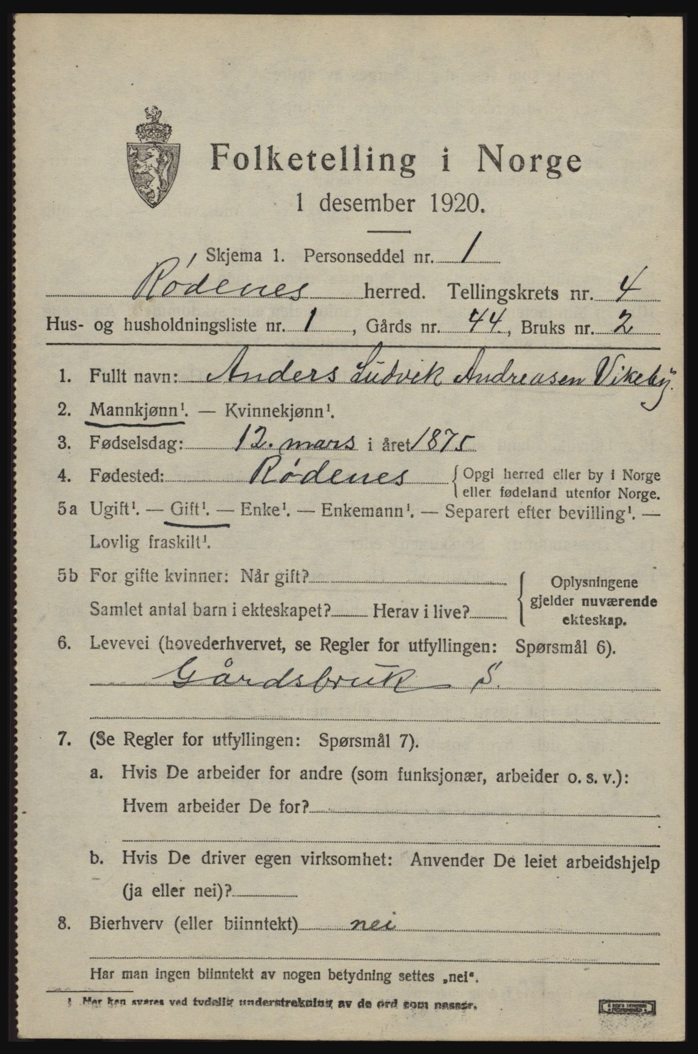 SAO, 1920 census for Rødenes, 1920, p. 2352