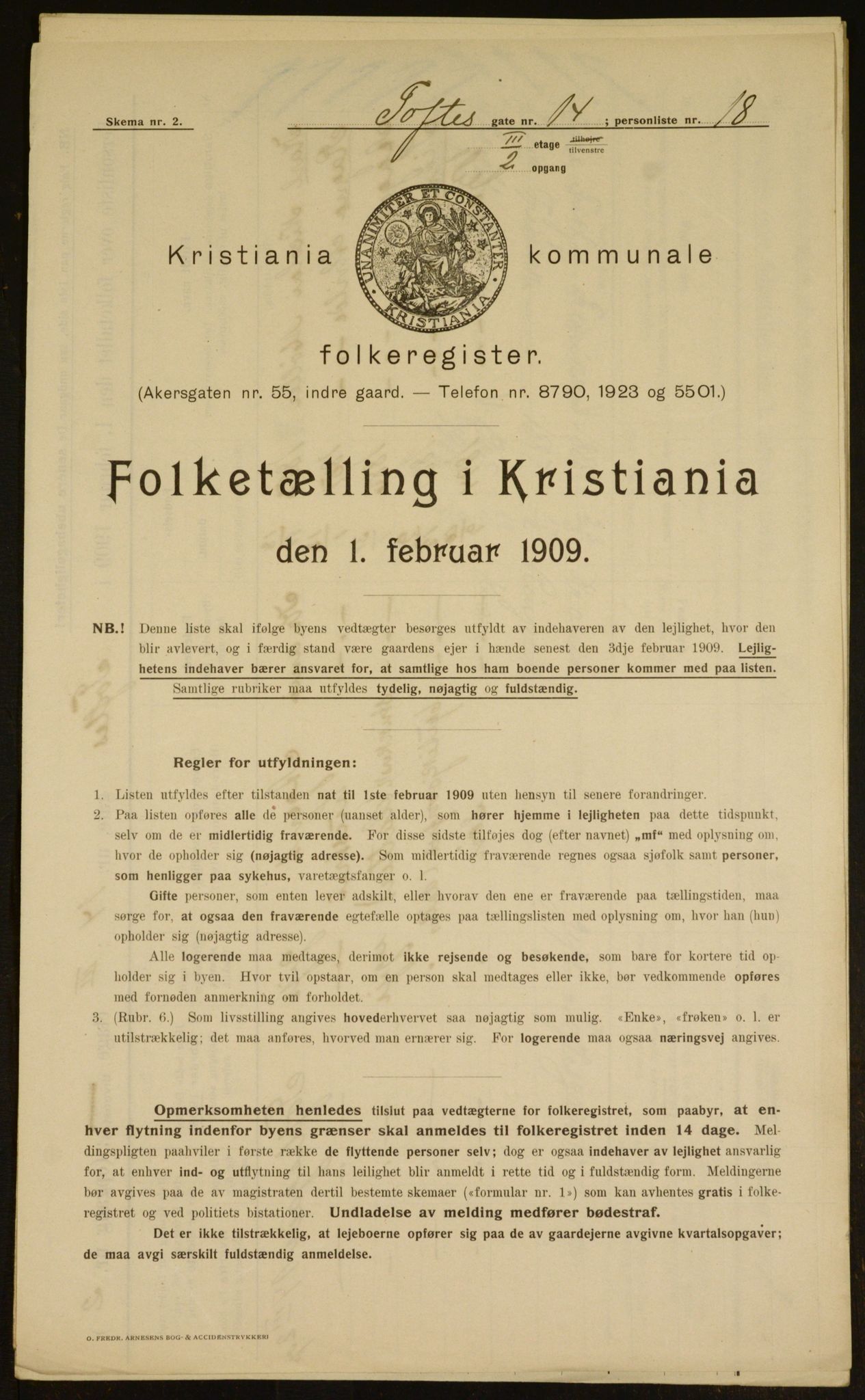 OBA, Municipal Census 1909 for Kristiania, 1909, p. 101116