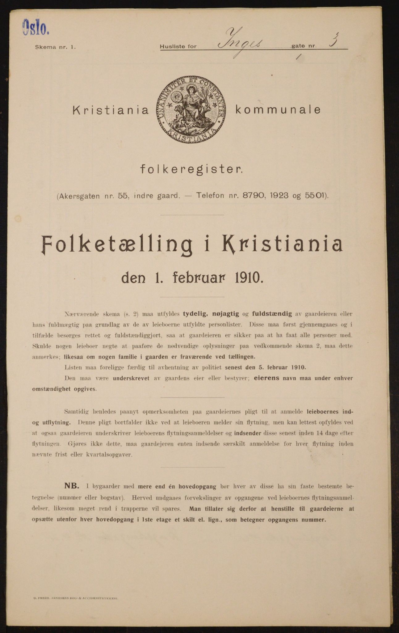 OBA, Municipal Census 1910 for Kristiania, 1910, p. 42943