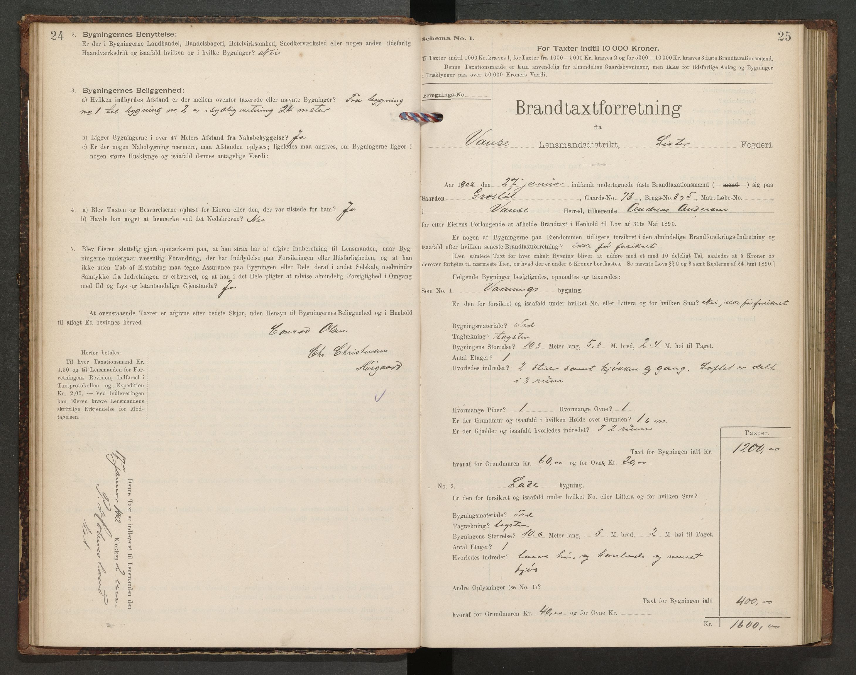 Norges Brannkasse Lista, AV/SAK-2241-0035/F/Fa/L0006: Branntakstprotokoll nr. 6 med gårdsnavnregister, 1901-1904