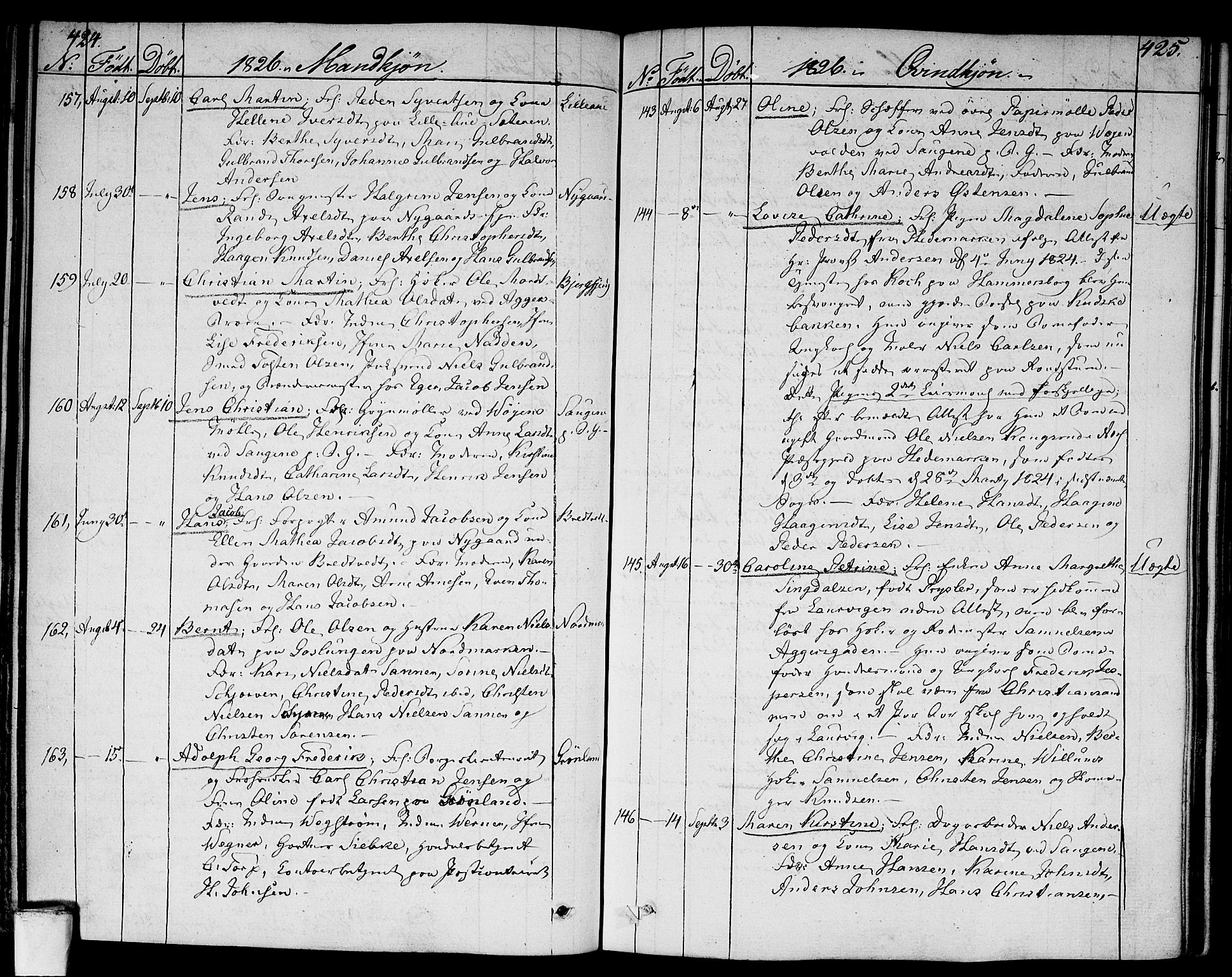 Aker prestekontor kirkebøker, SAO/A-10861/F/L0012: Parish register (official) no. 12, 1819-1828, p. 424-425