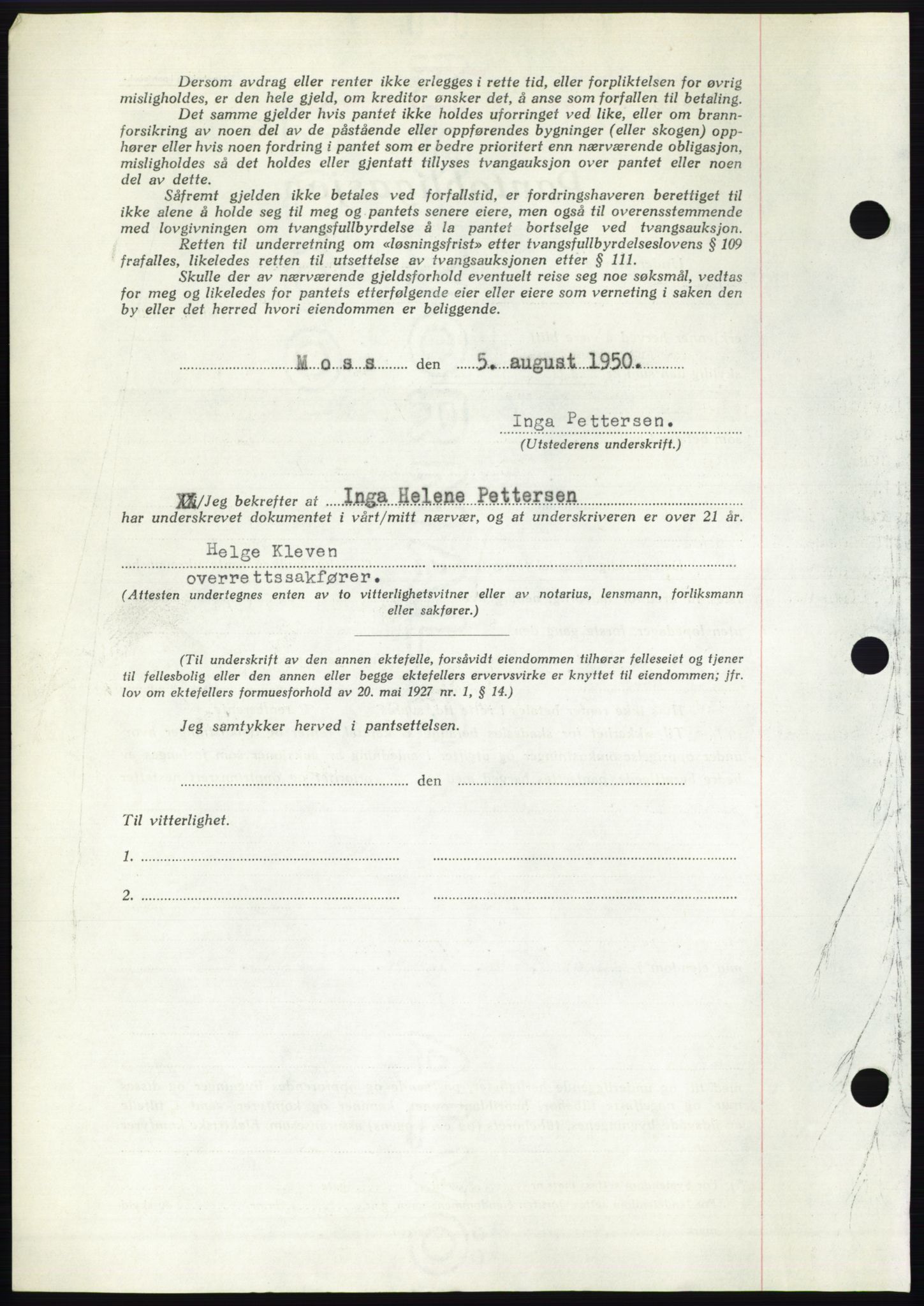 Moss sorenskriveri, AV/SAO-A-10168: Mortgage book no. B24, 1950-1950, Diary no: : 2362/1950