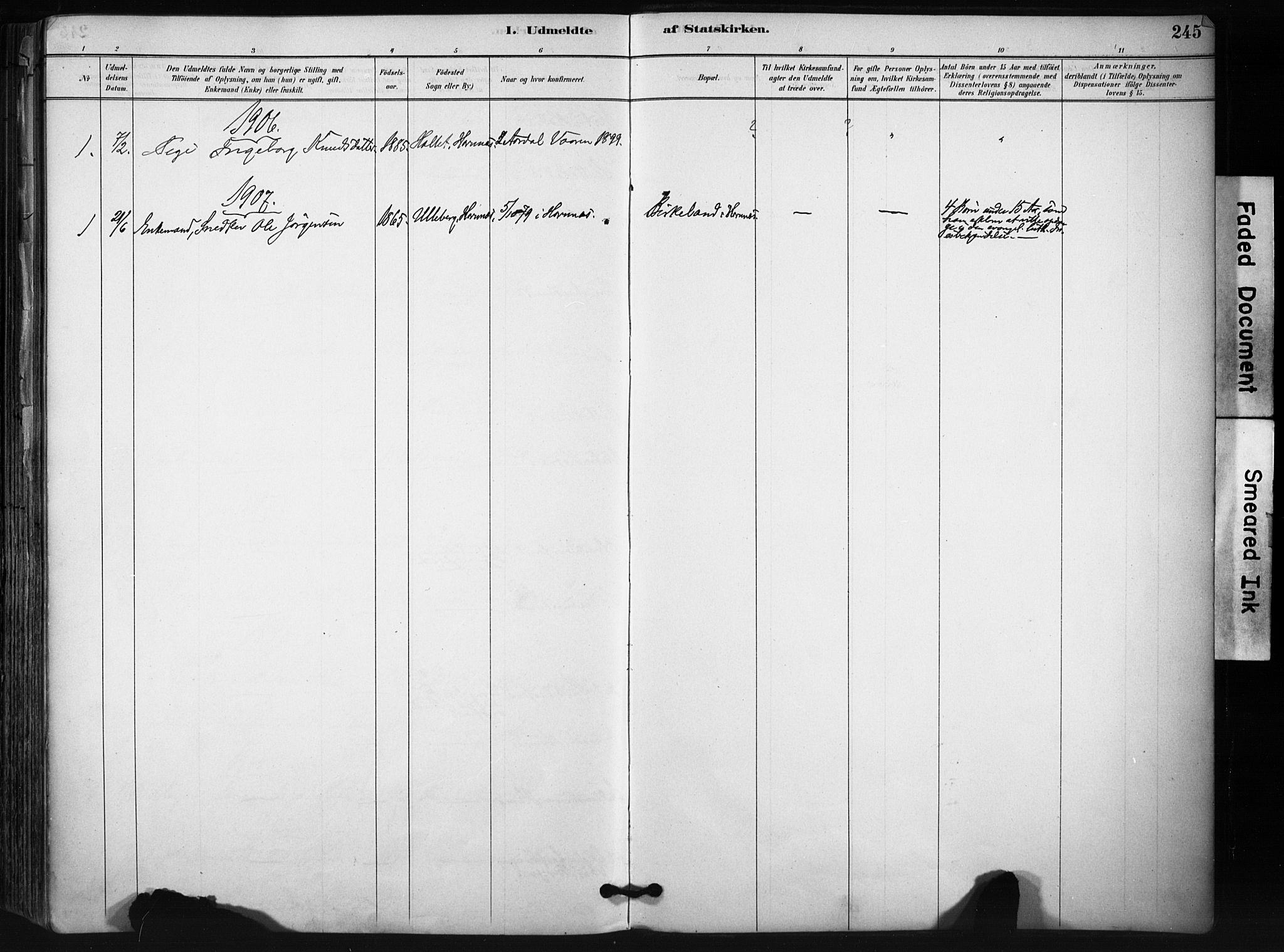 Evje sokneprestkontor, SAK/1111-0008/F/Fa/Fab/L0003: Parish register (official) no. A 3, 1884-1909, p. 245