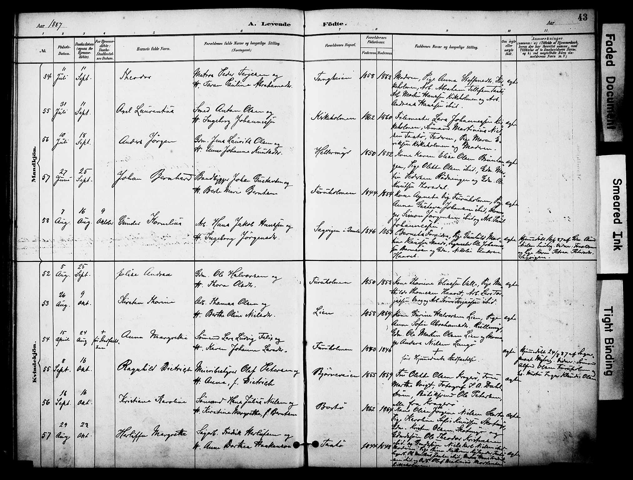 Skåtøy kirkebøker, SAKO/A-304/F/Fa/L0002: Parish register (official) no. I 2, 1884-1899, p. 43
