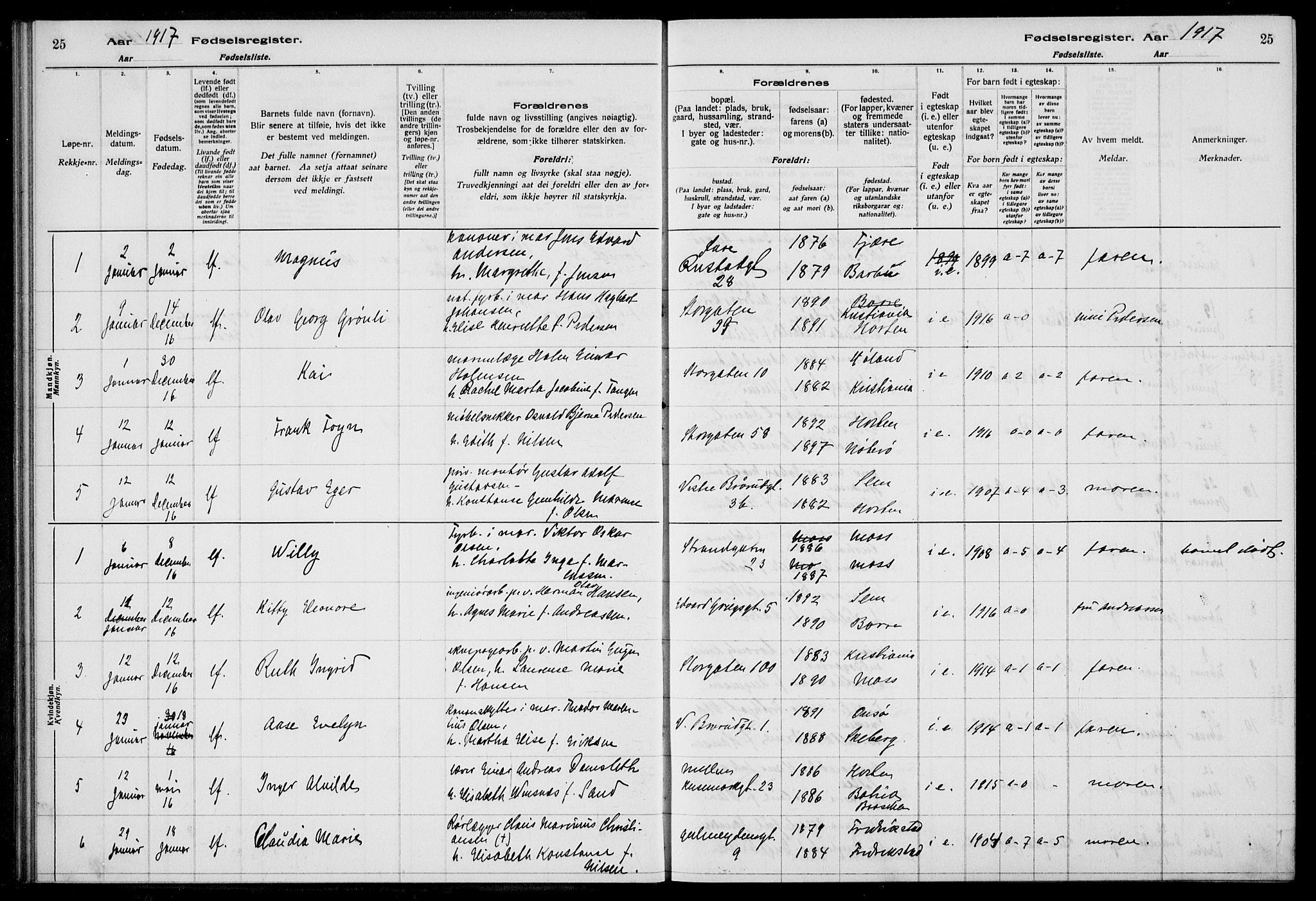 Horten kirkebøker, AV/SAKO-A-348/J/Ja/L0001: Birth register no. 1, 1916-1923, p. 25