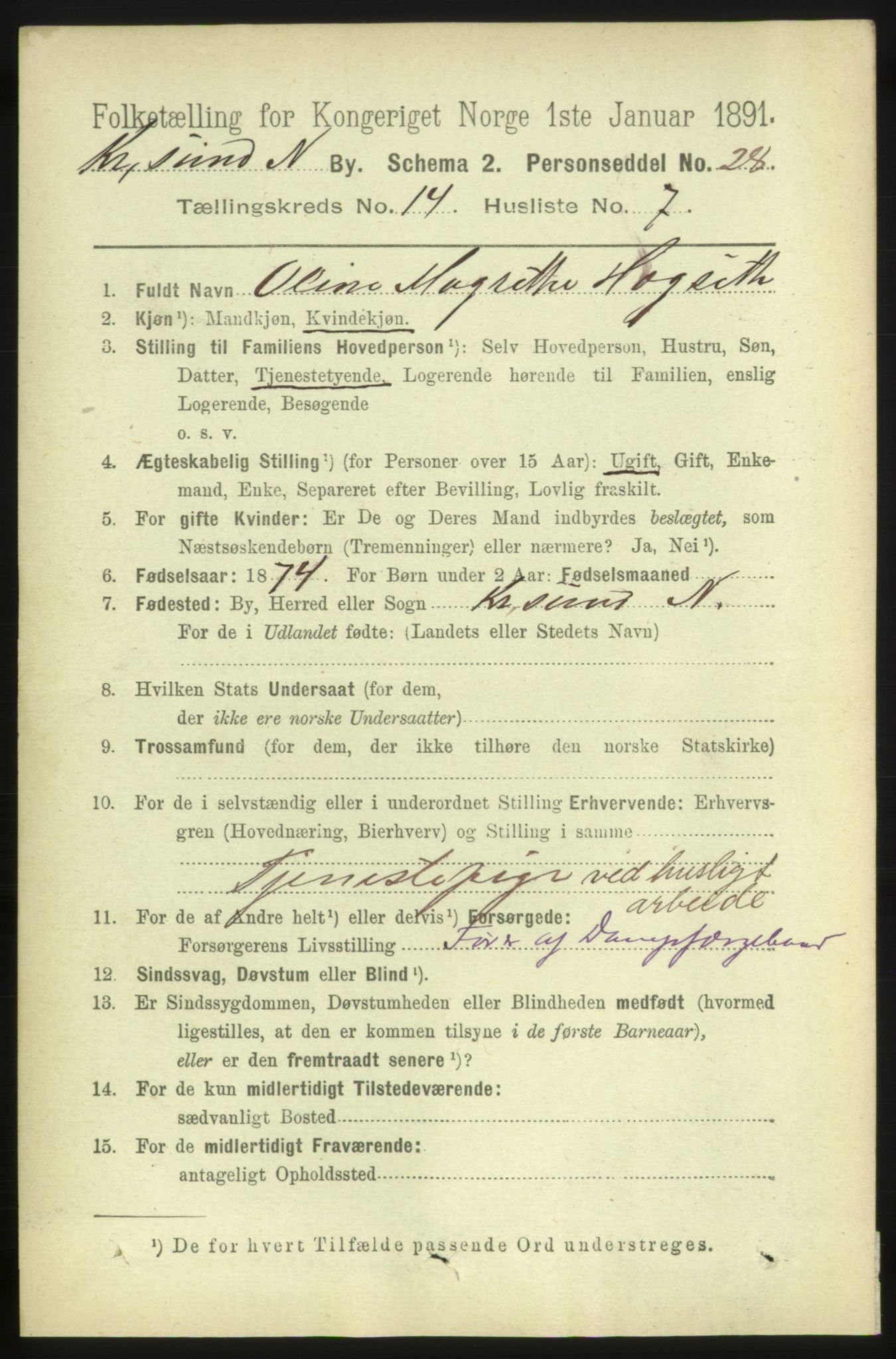 RA, 1891 census for 1503 Kristiansund, 1891, p. 10303