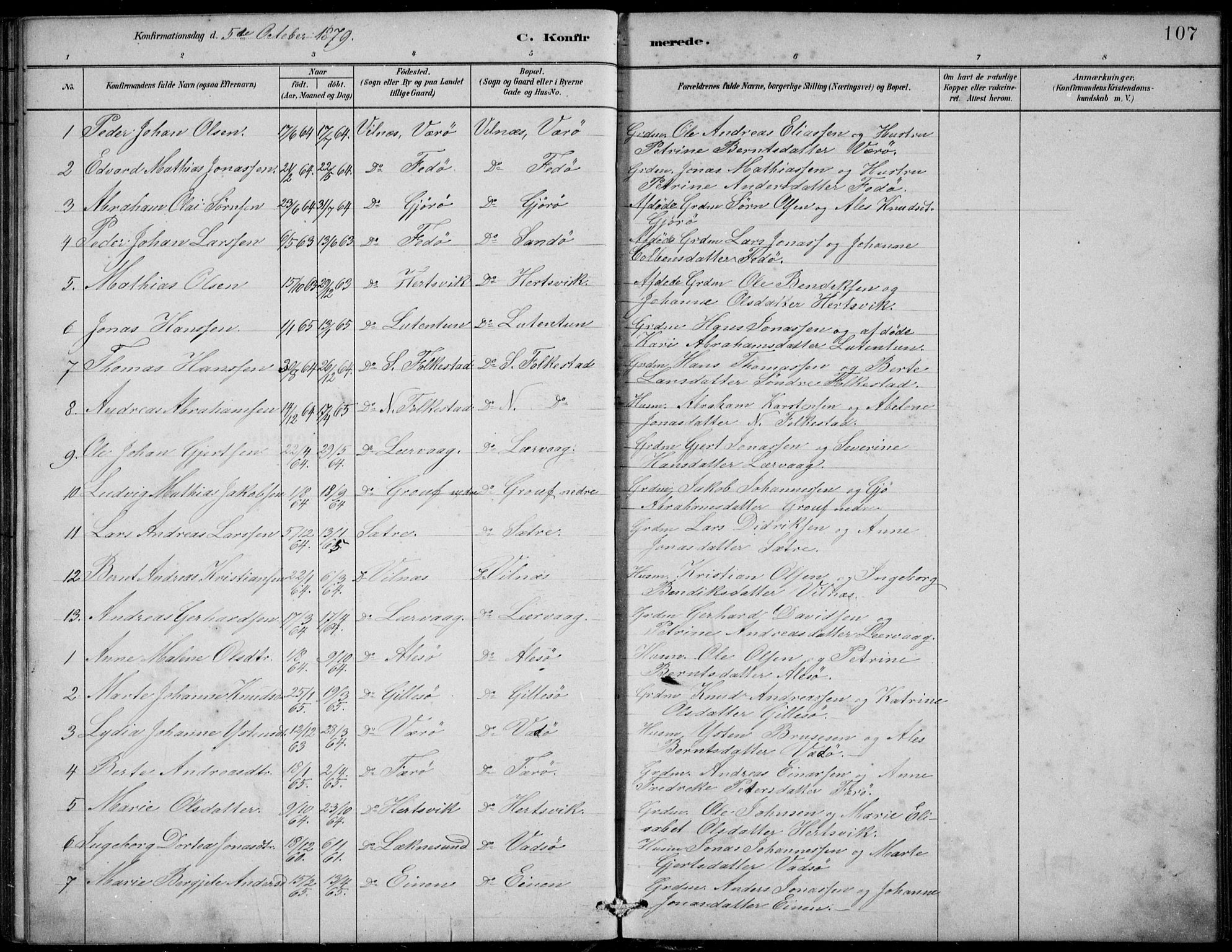 Askvoll sokneprestembete, AV/SAB-A-79501/H/Hab/Habb/L0001: Parish register (copy) no. B 1, 1879-1909, p. 107