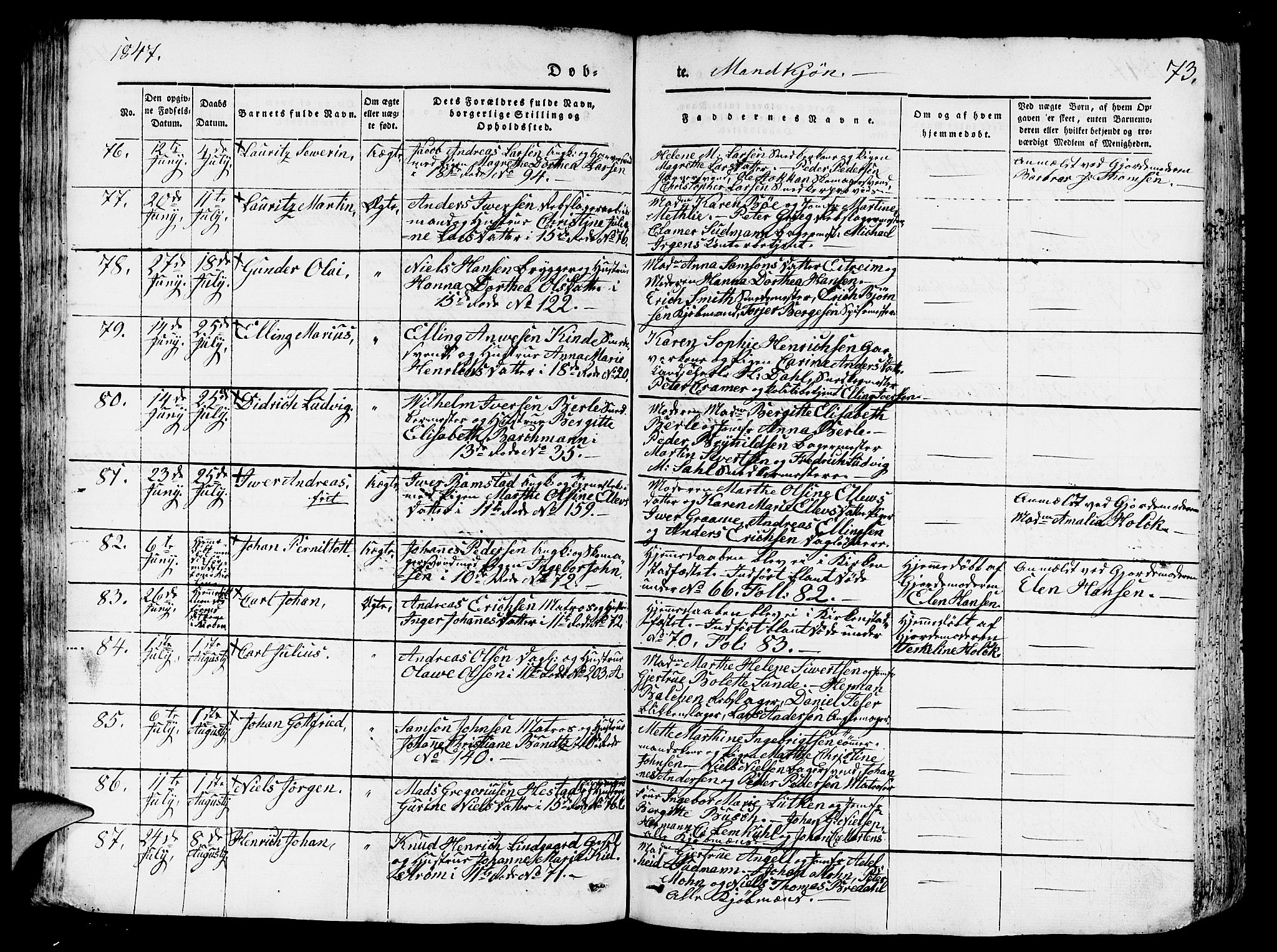 Domkirken sokneprestembete, SAB/A-74801/H/Hab/L0009: Parish register (copy) no. B 2, 1842-1849, p. 73