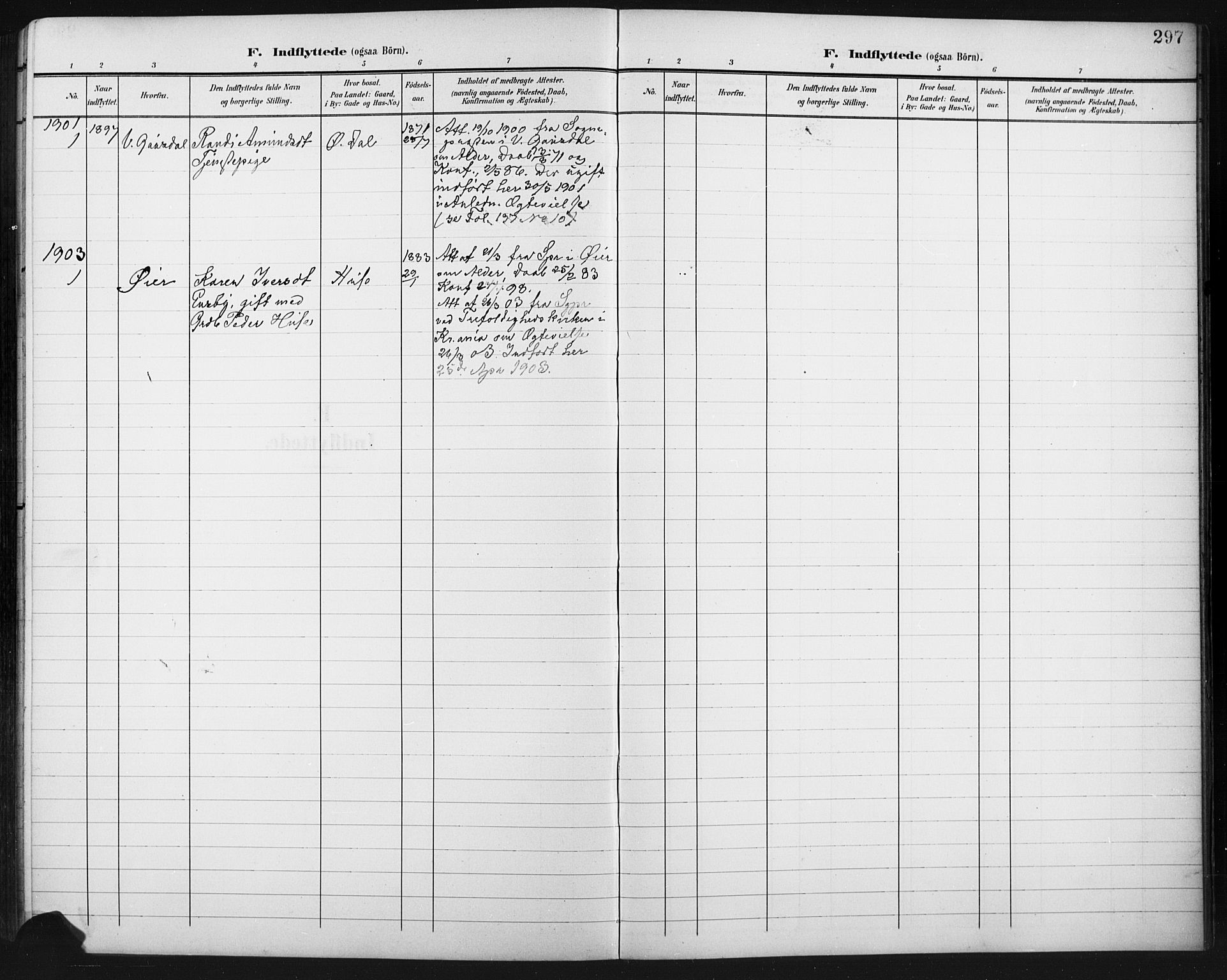 Fåberg prestekontor, SAH/PREST-086/H/Ha/Hab/L0011: Parish register (copy) no. 11, 1901-1921, p. 297