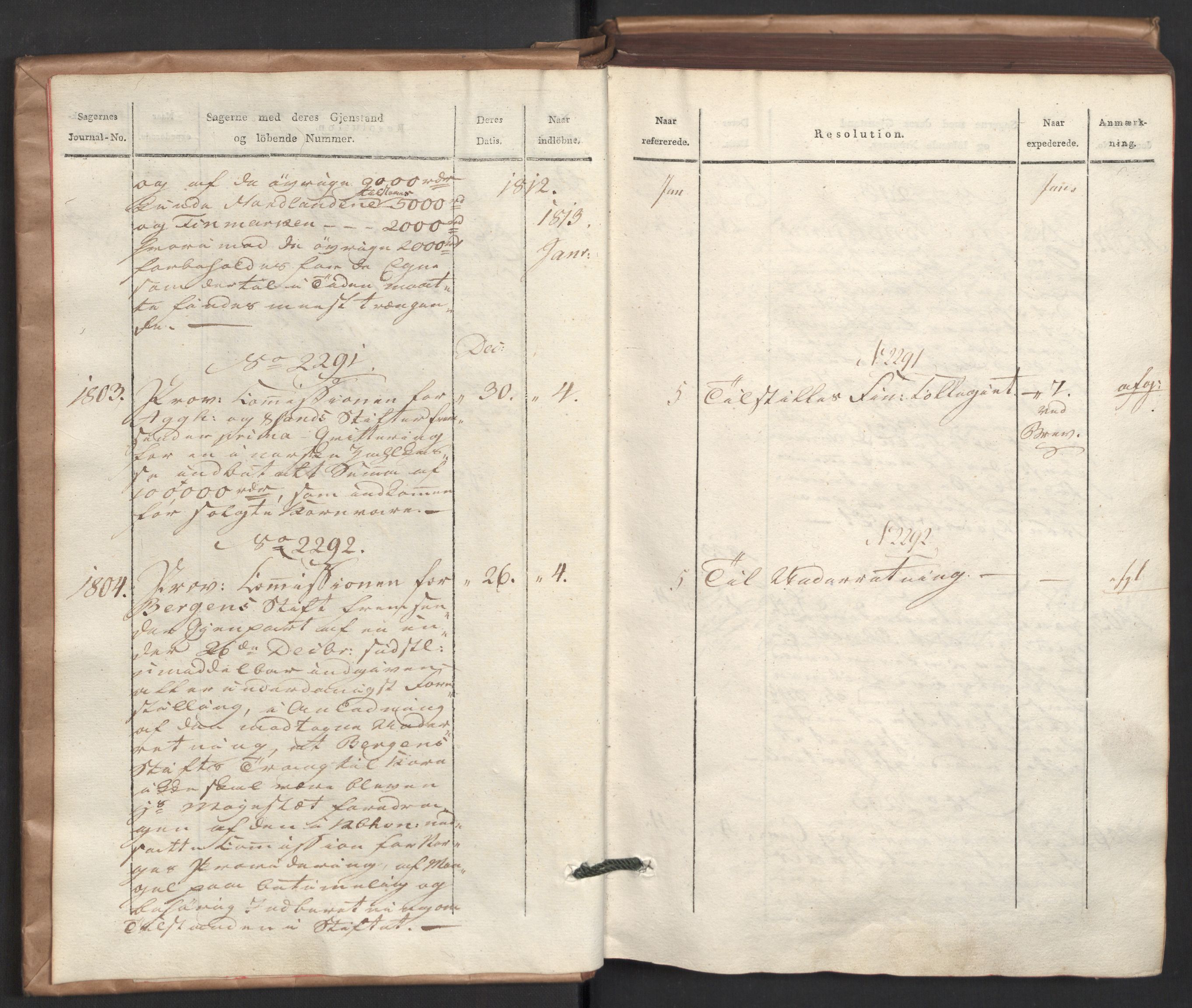 Stattholderembetet 1810-1814, 2. kontor (Kontor B), AV/RA-EA-5432/Ab/L0005: Referatprotokoll,  j.nr. 1802-2261,  l.nr. 2290-2845, 1813, p. 5