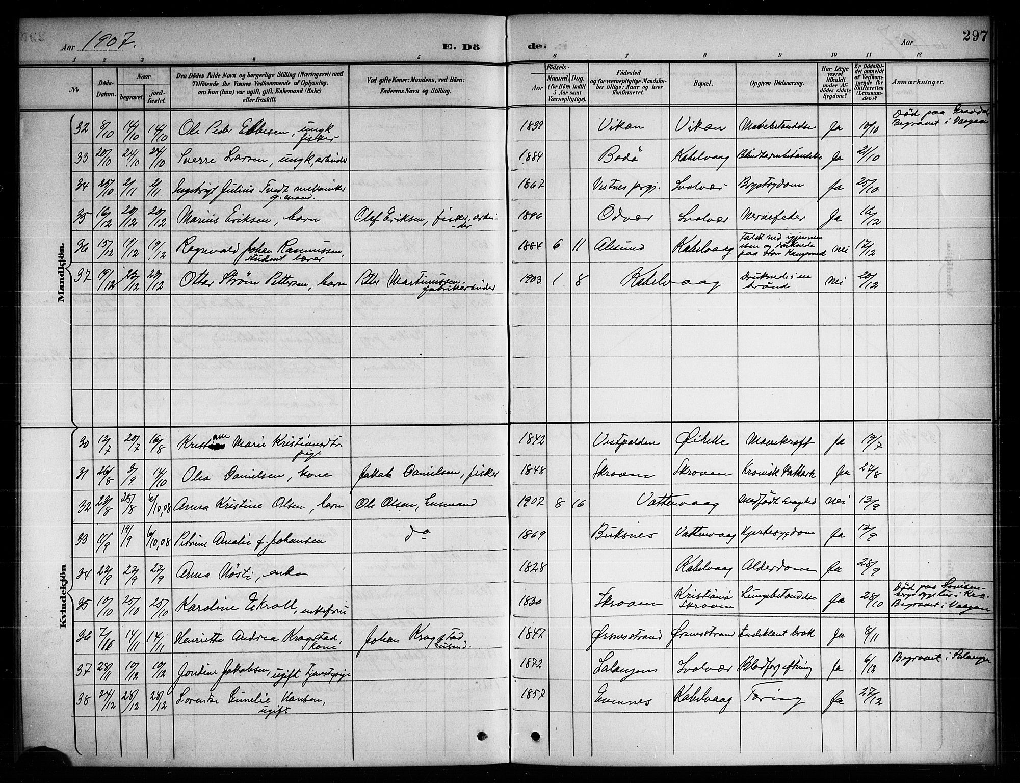 Ministerialprotokoller, klokkerbøker og fødselsregistre - Nordland, AV/SAT-A-1459/874/L1078: Parish register (copy) no. 874C07, 1900-1907, p. 297