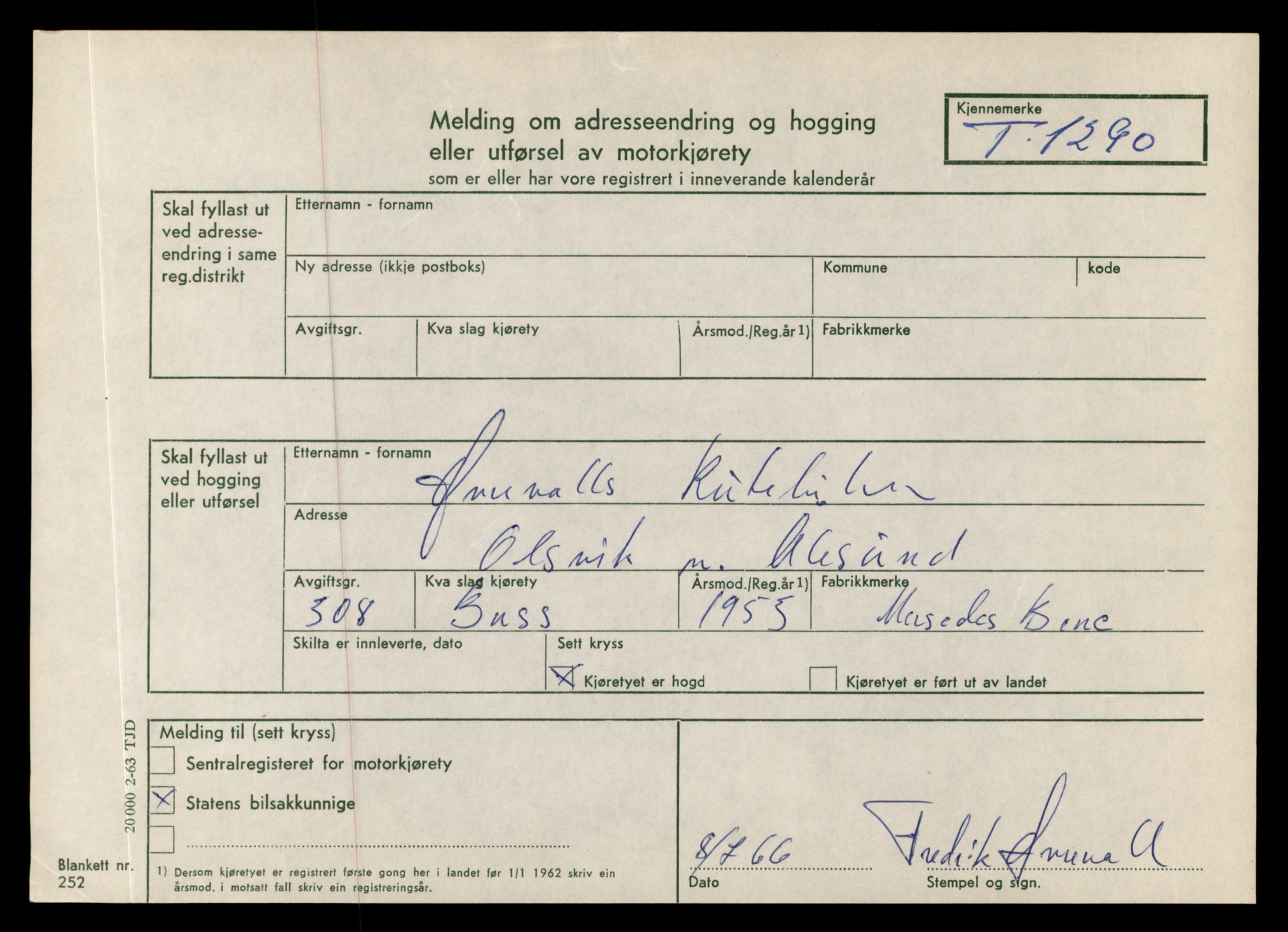 Møre og Romsdal vegkontor - Ålesund trafikkstasjon, AV/SAT-A-4099/F/Fe/L0012: Registreringskort for kjøretøy T 1290 - T 1450, 1927-1998, p. 21