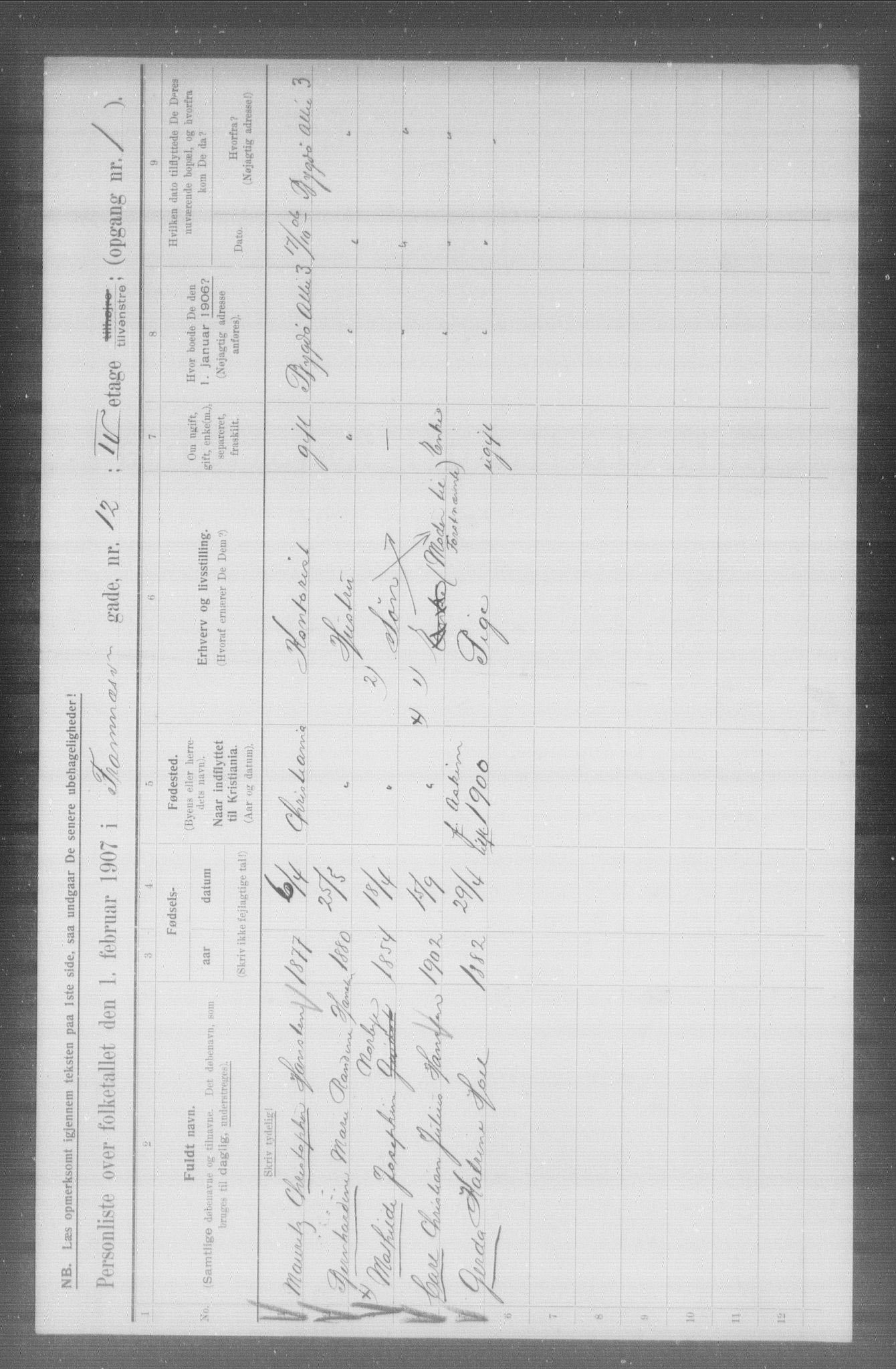 OBA, Municipal Census 1907 for Kristiania, 1907, p. 12981