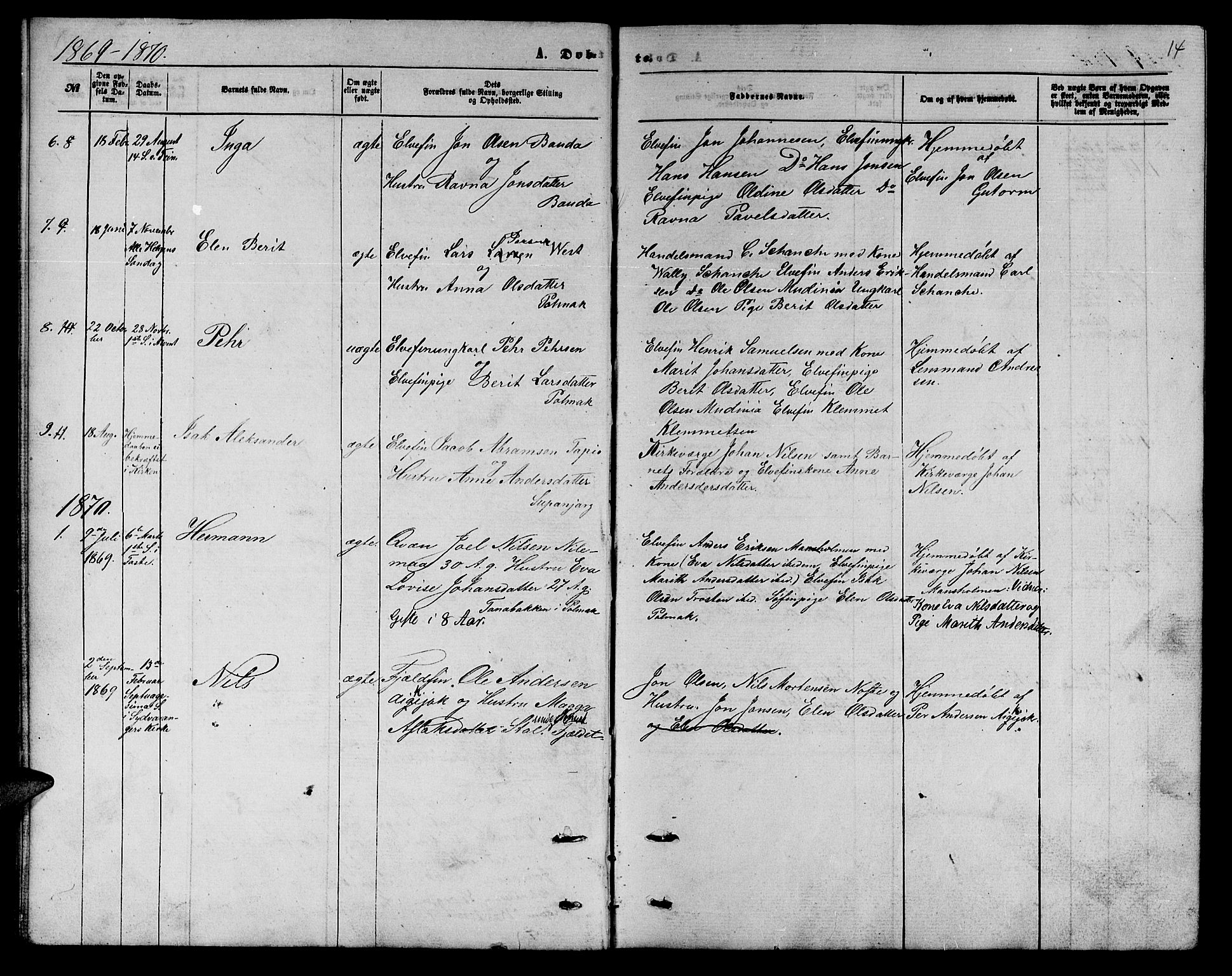 Nesseby sokneprestkontor, SATØ/S-1330/H/Hb/L0006klokker: Parish register (copy) no. 6, 1860-1876, p. 14