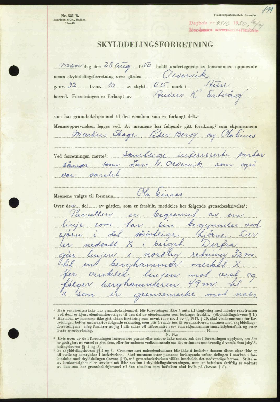 Nordmøre sorenskriveri, AV/SAT-A-4132/1/2/2Ca: Mortgage book no. A116, 1950-1950, Diary no: : 2816/1950