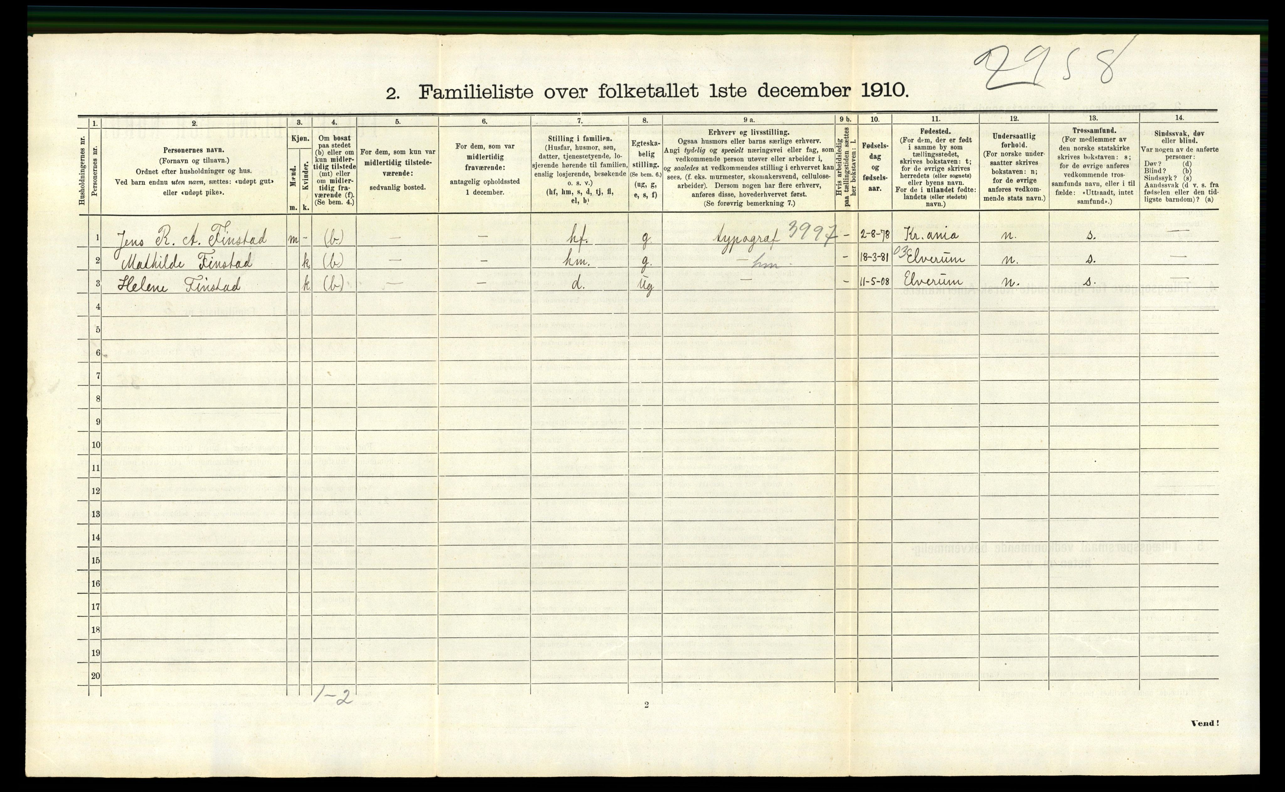 RA, 1910 census for Kristiansand, 1910, p. 8581