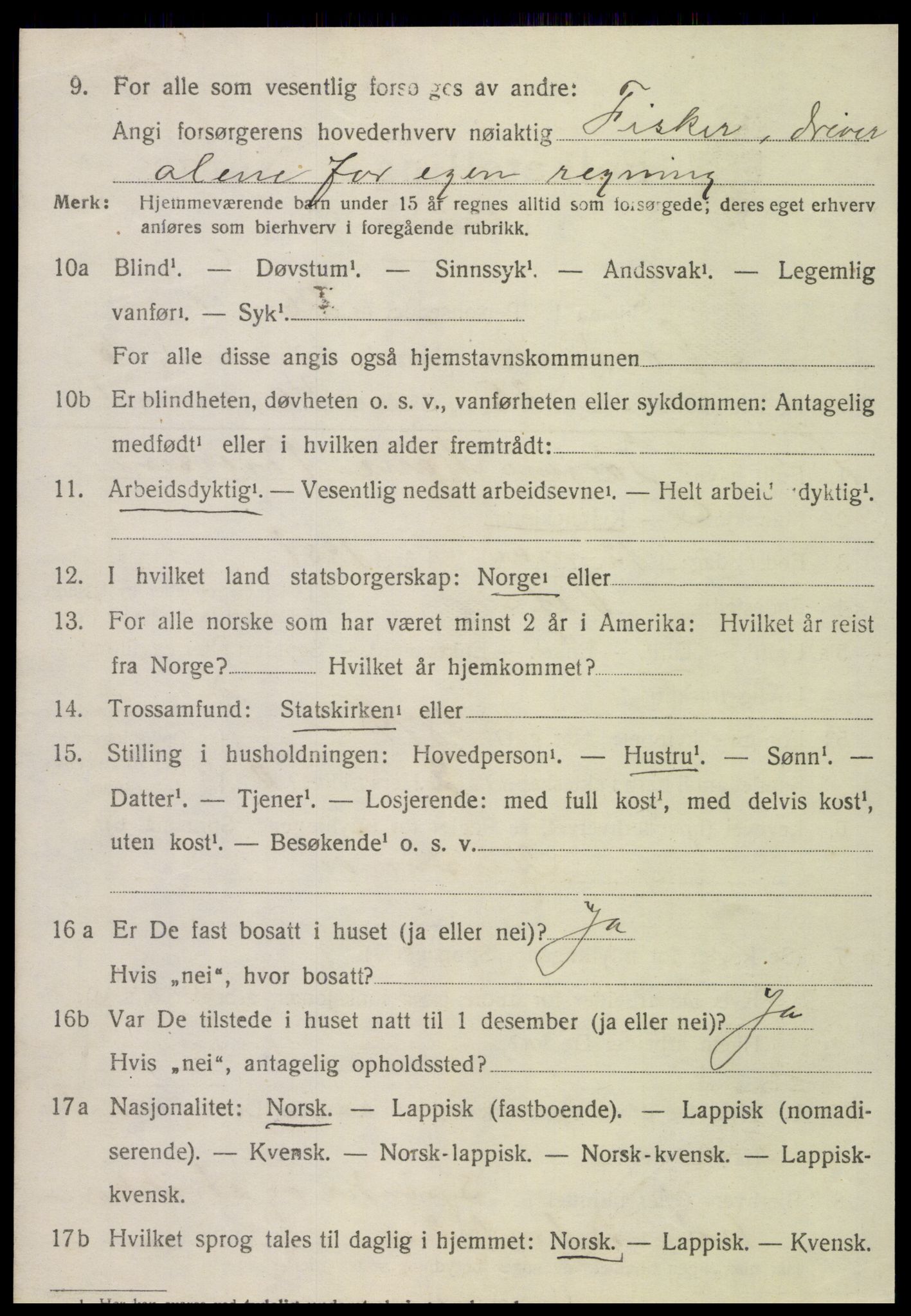 SAT, 1920 census for Nordvik, 1920, p. 2215