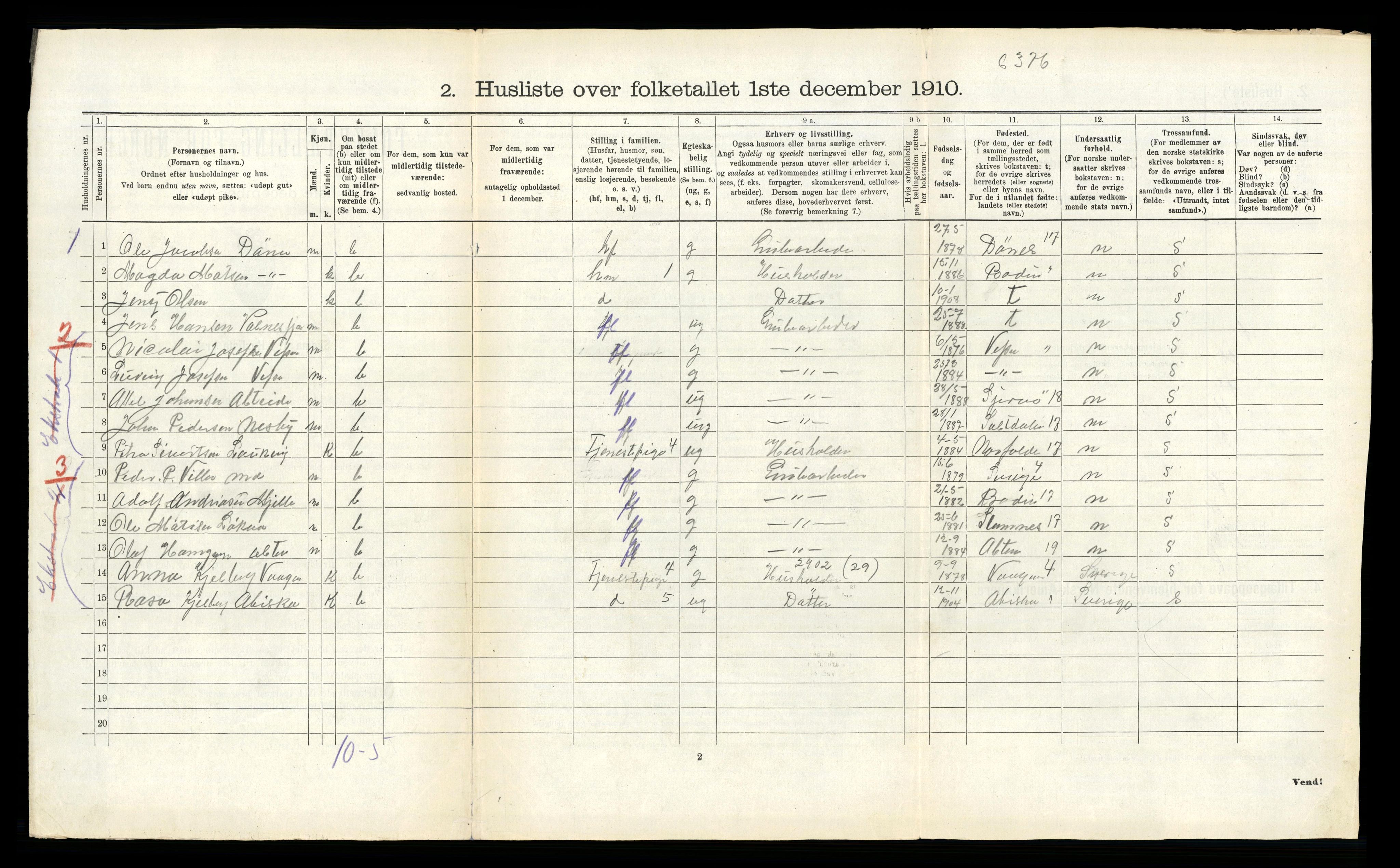 RA, 1910 census for Fauske, 1910, p. 323