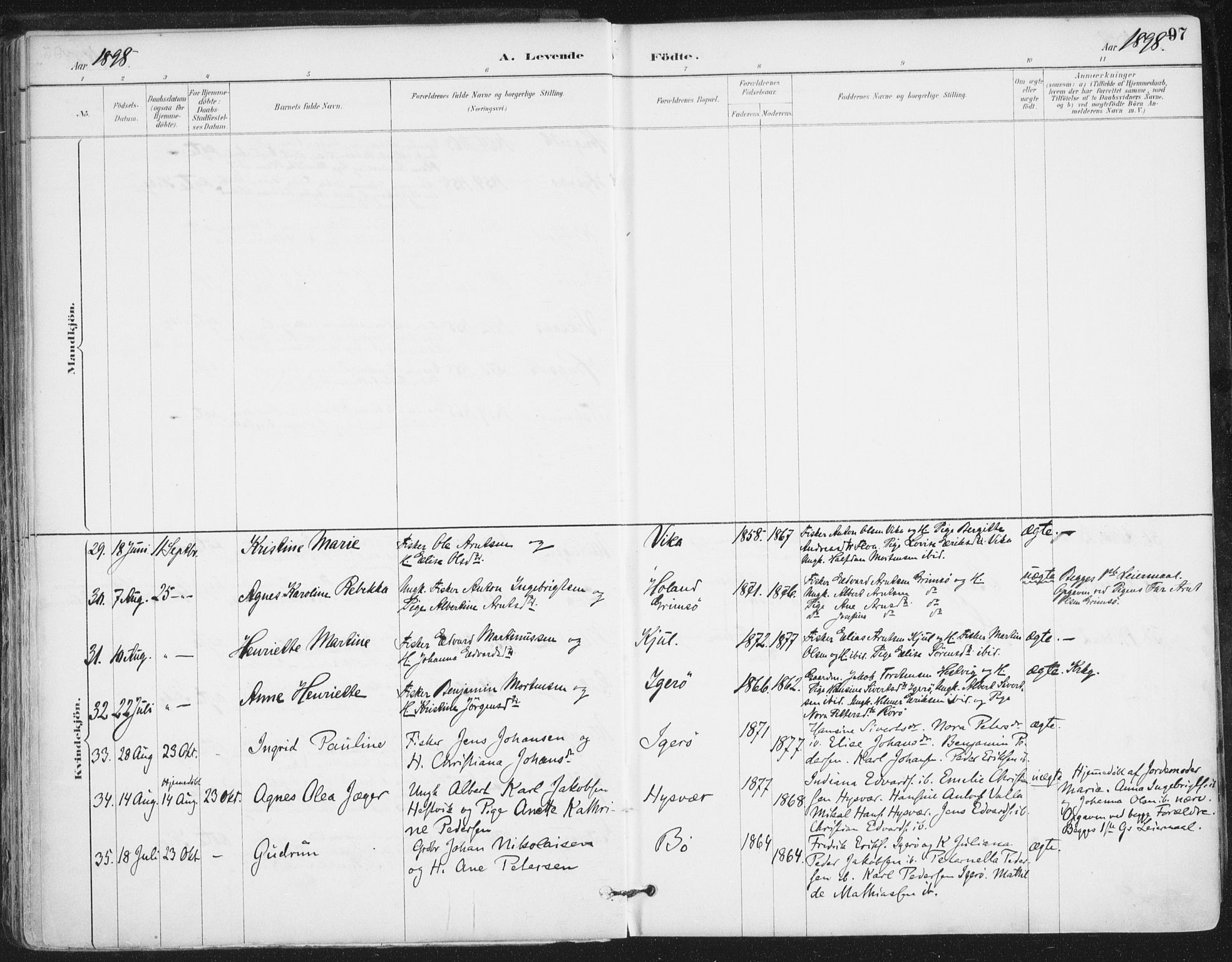 Ministerialprotokoller, klokkerbøker og fødselsregistre - Nordland, AV/SAT-A-1459/816/L0244: Parish register (official) no. 816A10, 1886-1903, p. 97