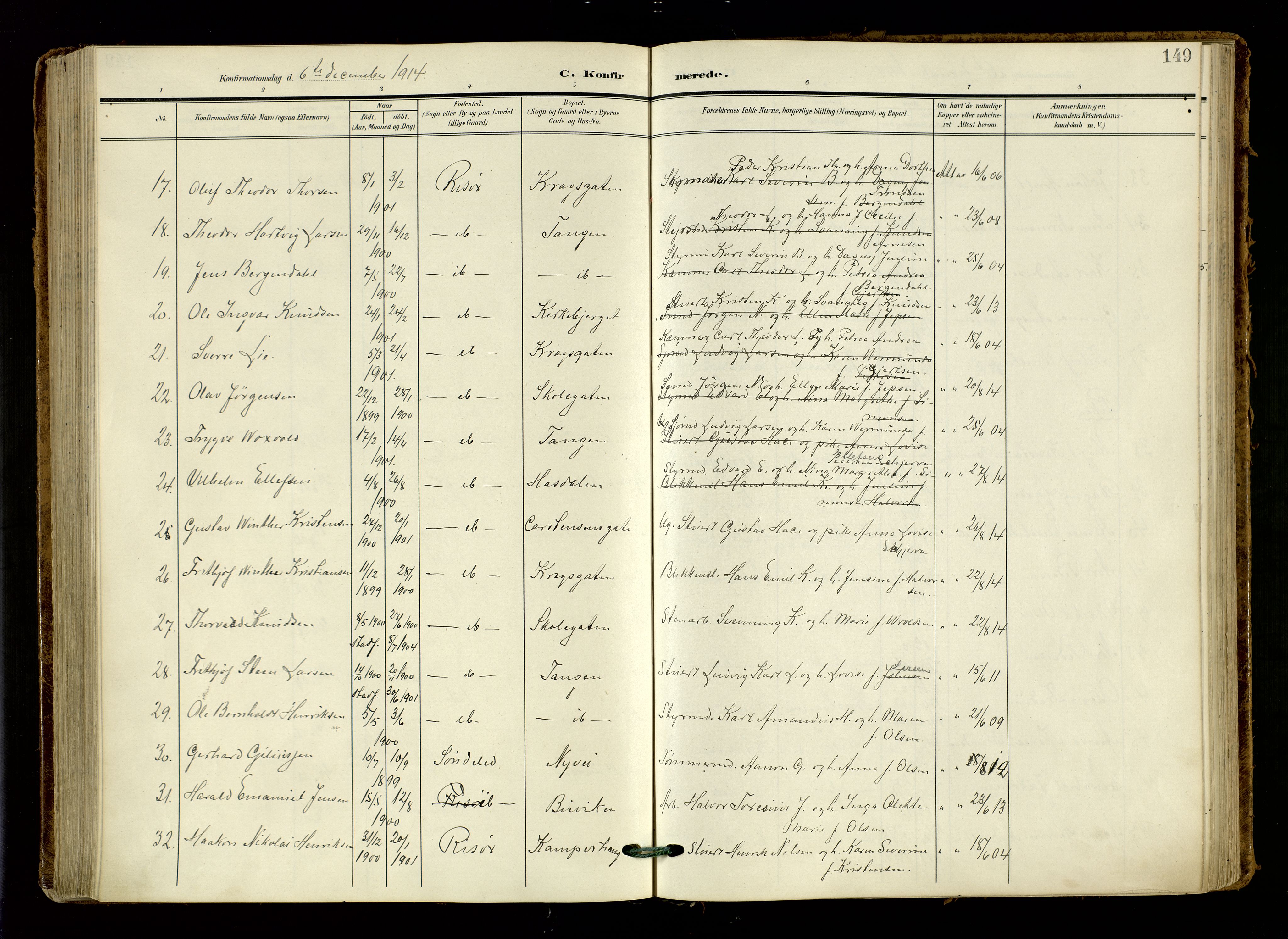 Risør sokneprestkontor, AV/SAK-1111-0035/F/Fa/L0011: Parish register (official) no. A 11, 1907-1920, p. 149