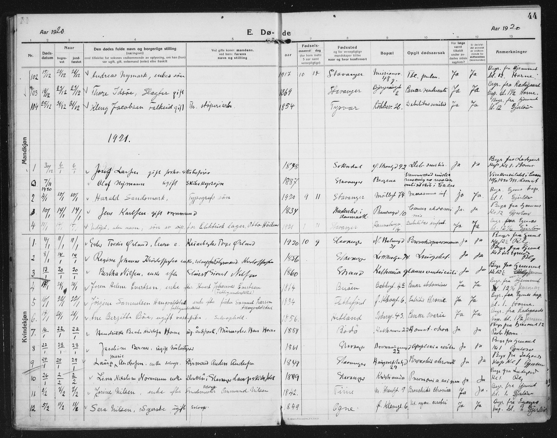 Domkirken sokneprestkontor, AV/SAST-A-101812/002/A/L0017: Parish register (official) no. A 36, 1917-1938, p. 44