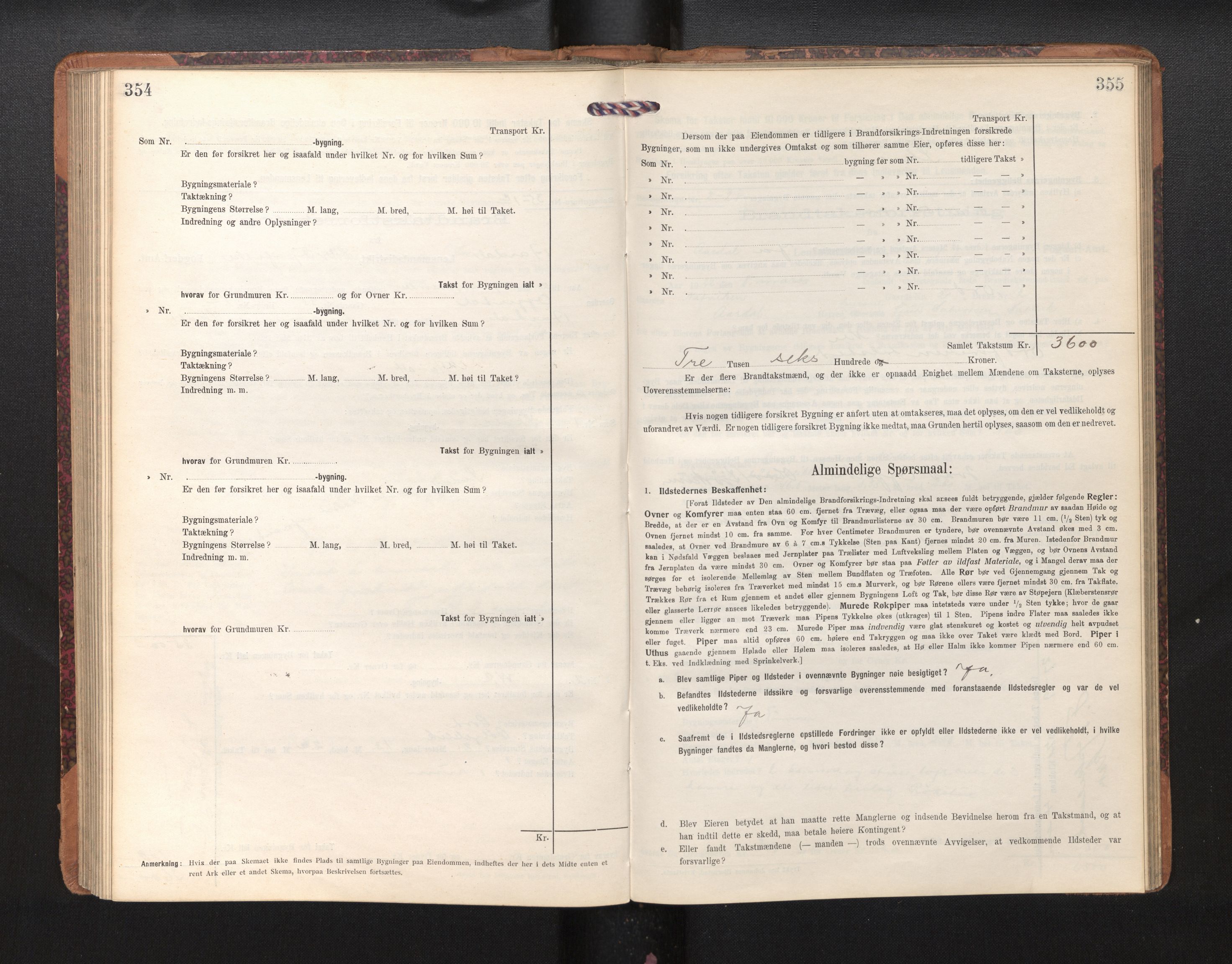 Lensmannen i Årdal, AV/SAB-A-30501/0012/L0009: Branntakstprotokoll, skjematakst, 1914-1926, p. 354-355