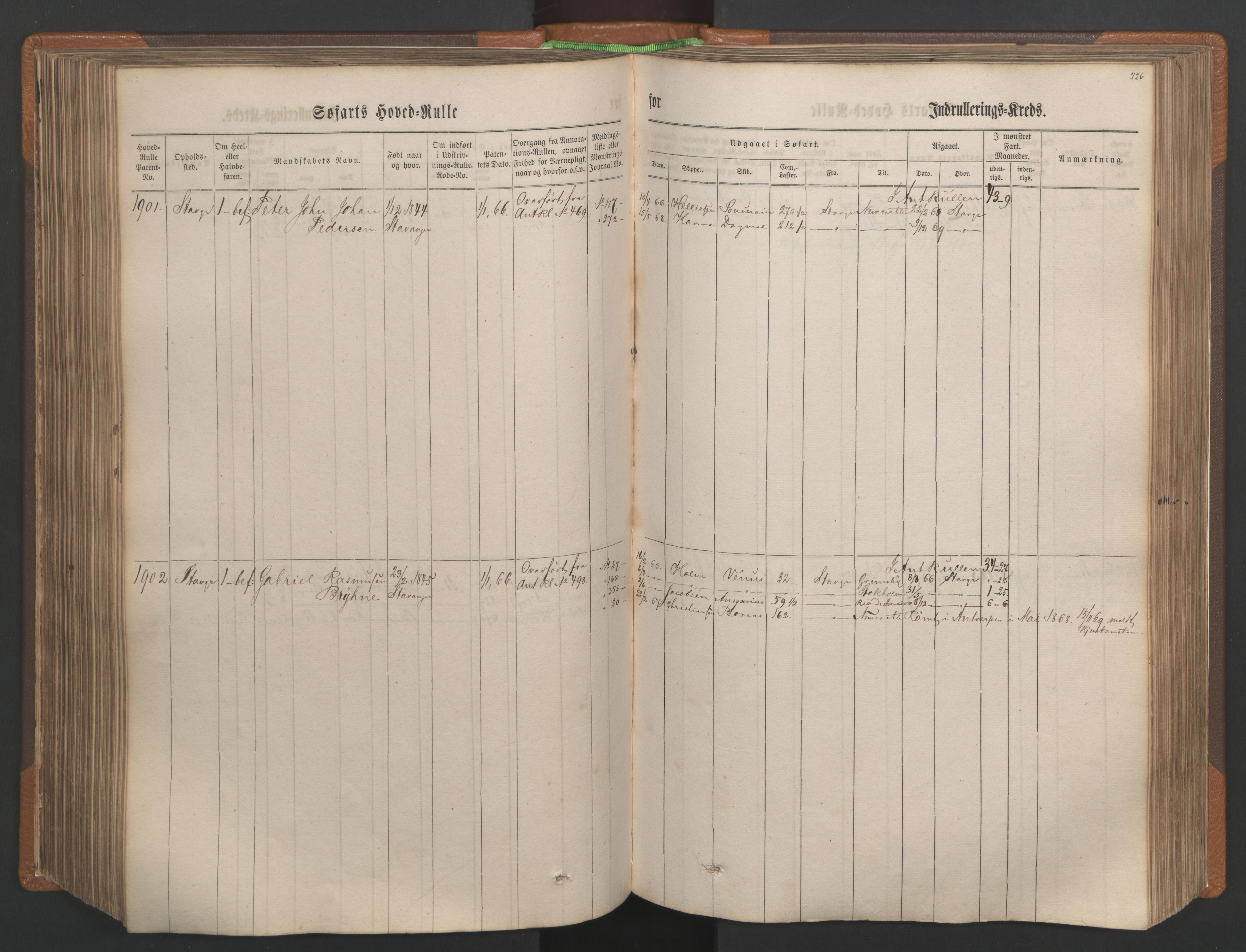 Stavanger sjømannskontor, SAST/A-102006/F/Fb/Fbb/L0003: Sjøfartshovedrulle, patentnr. 1451-2270, 1863, p. 240