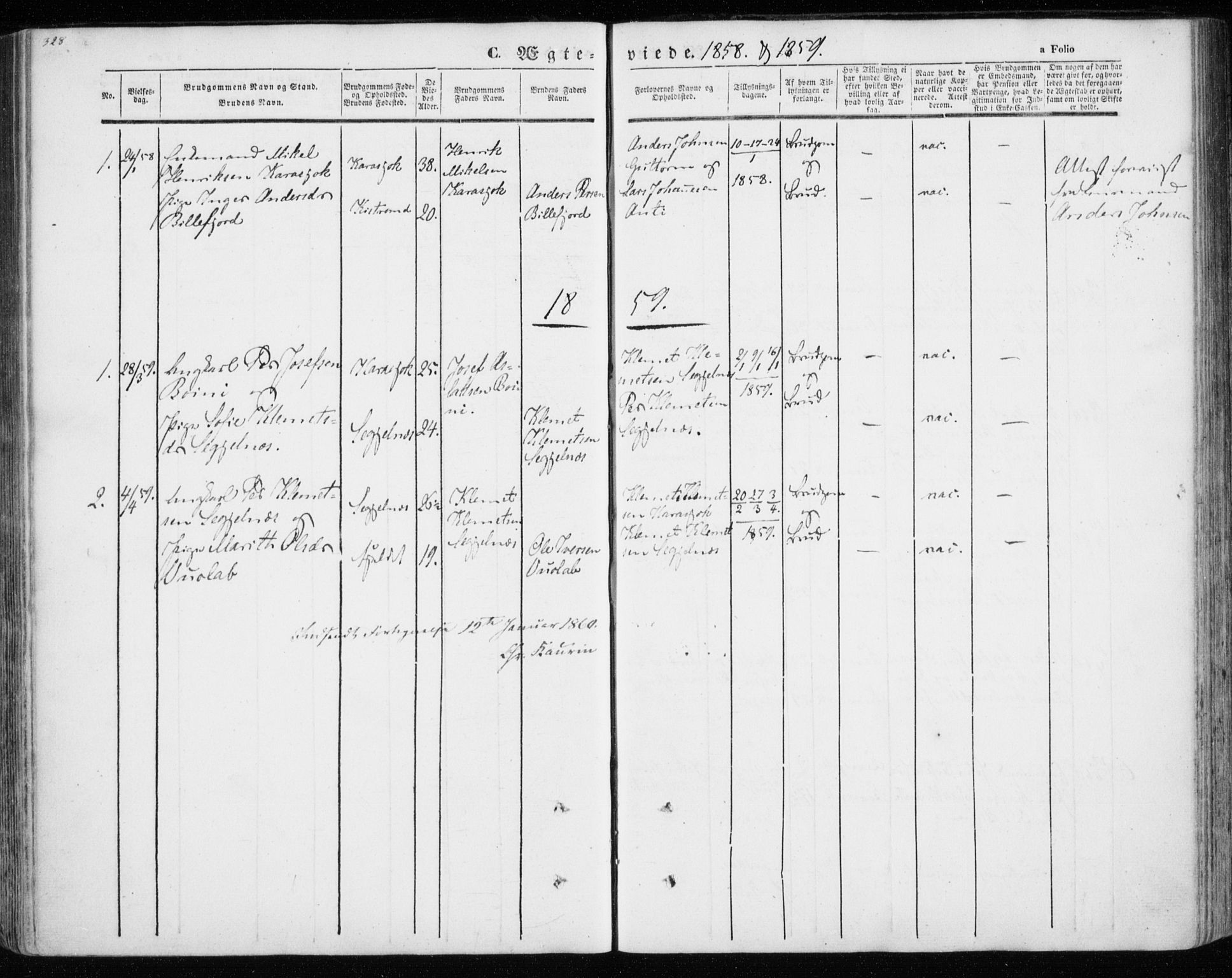 Kistrand/Porsanger sokneprestembete, AV/SATØ-S-1351/H/Ha/L0012.kirke: Parish register (official) no. 12, 1843-1871, p. 328-329