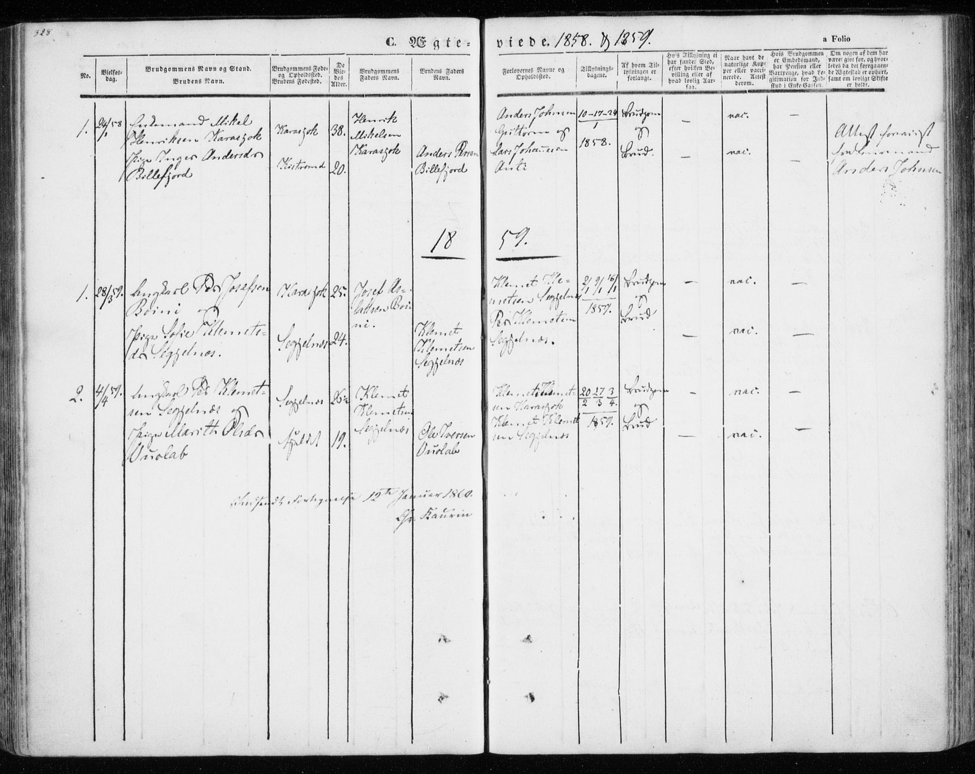 Kistrand/Porsanger sokneprestembete, SATØ/S-1351/H/Ha/L0012.kirke: Parish register (official) no. 12, 1843-1871, p. 328-329