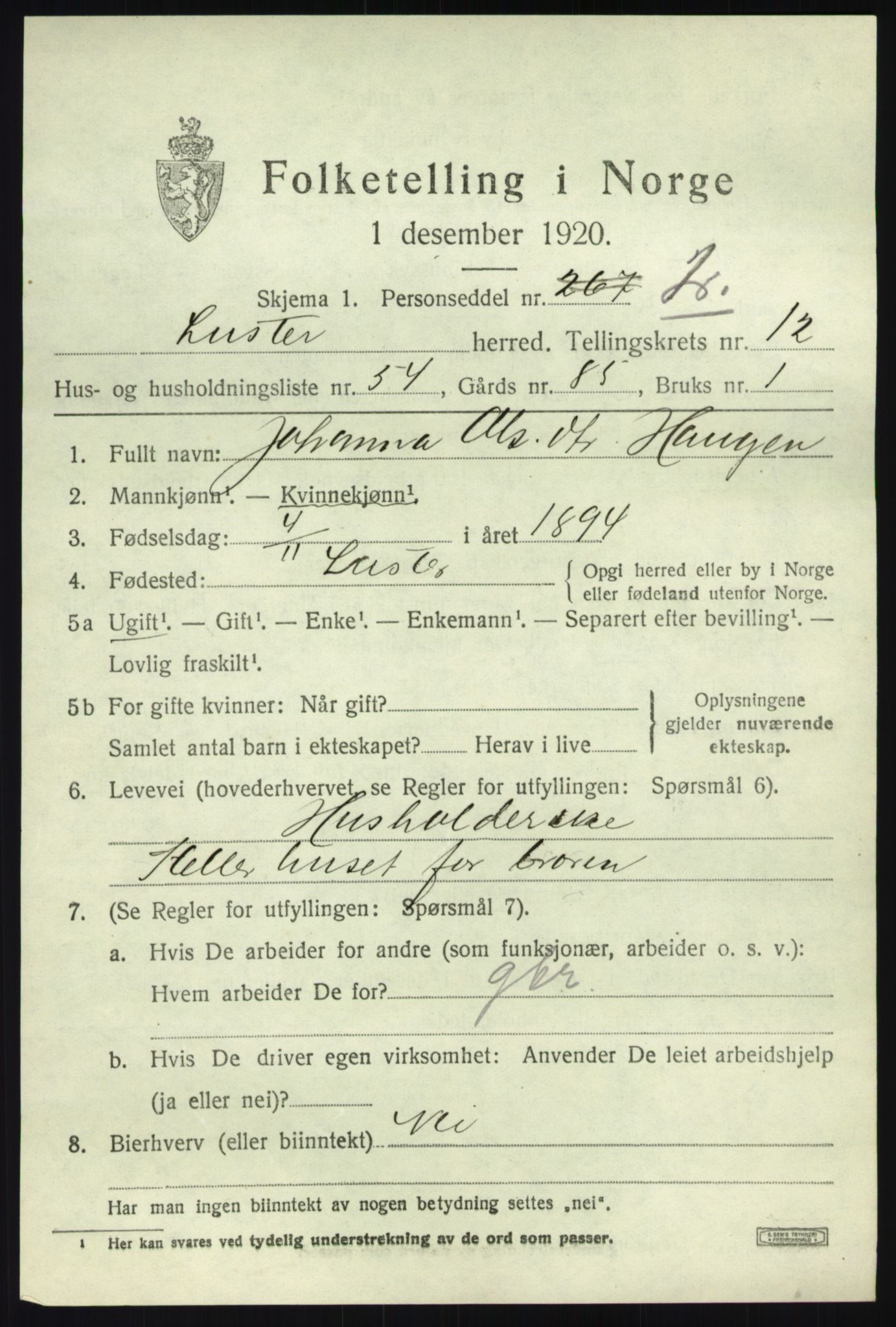SAB, 1920 census for Luster, 1920, p. 6560