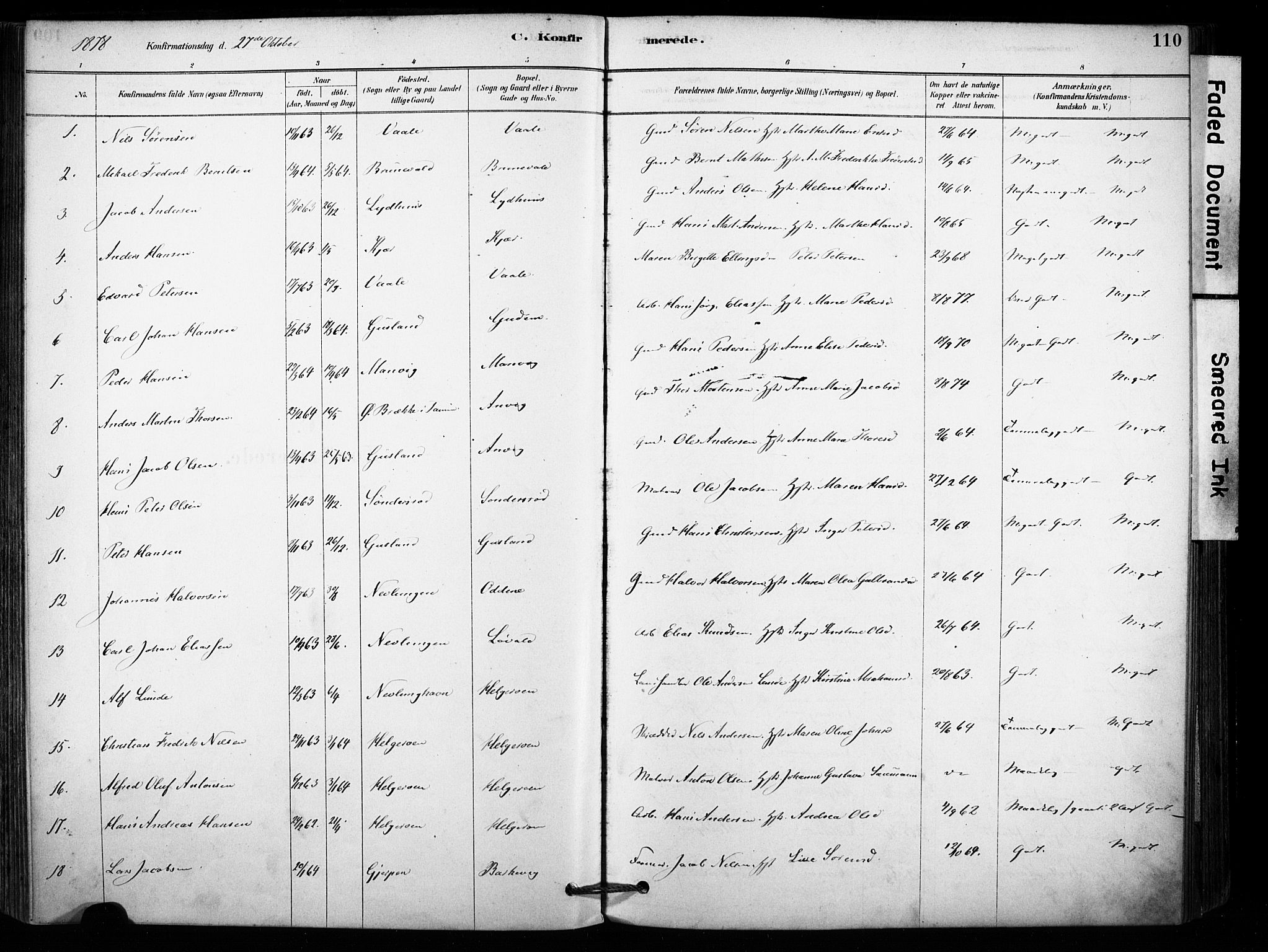 Brunlanes kirkebøker, AV/SAKO-A-342/F/Fb/L0001: Parish register (official) no. II 1, 1878-1899, p. 110