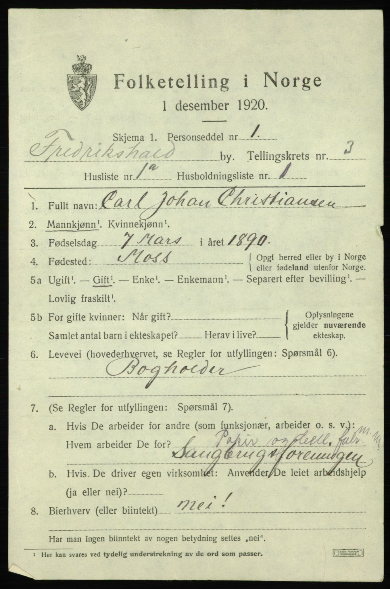 SAO, 1920 census for Fredrikshald, 1920, p. 10266